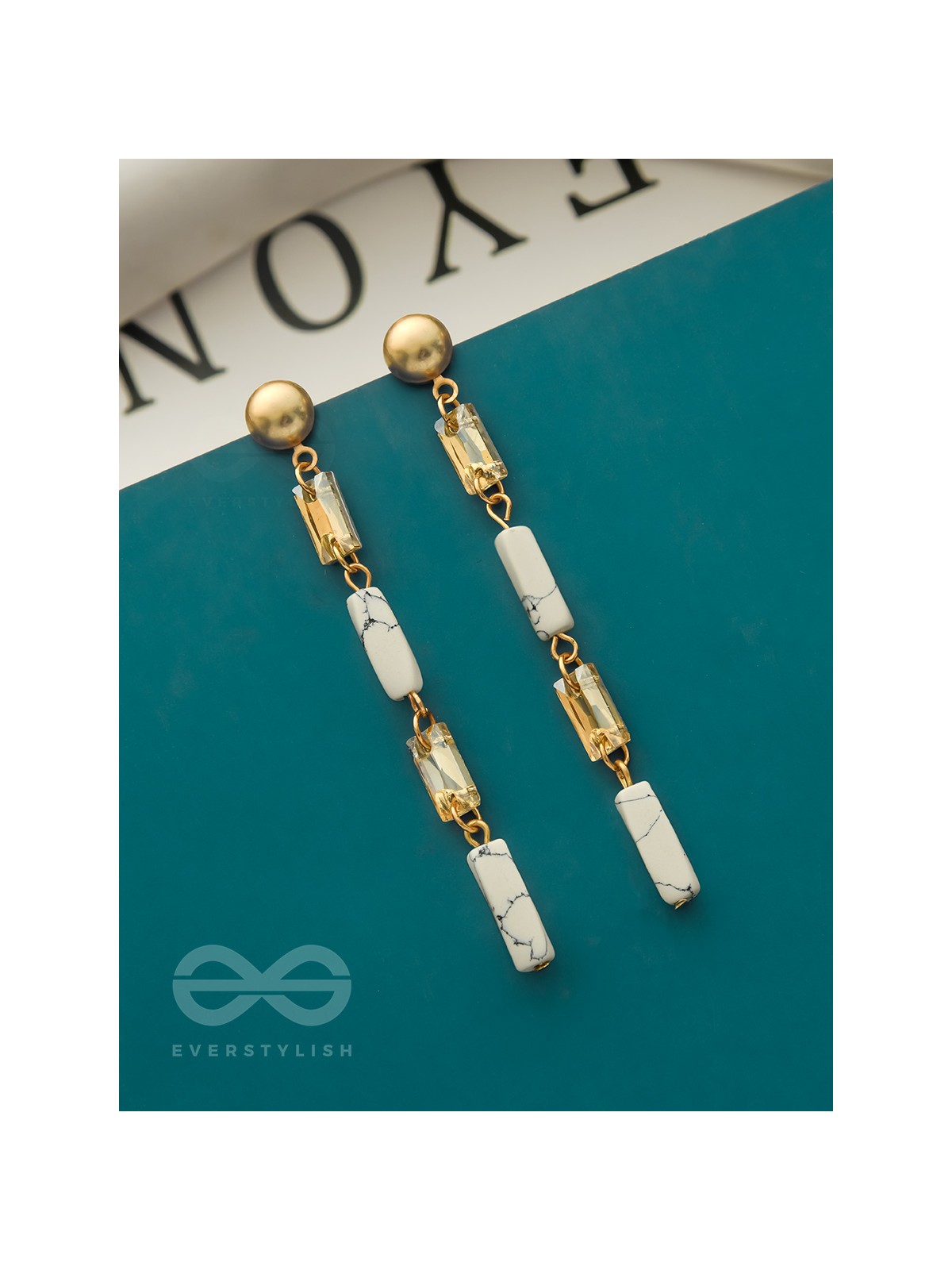 The Gleaming Snowfall- White Stone Studded Golden Earrings