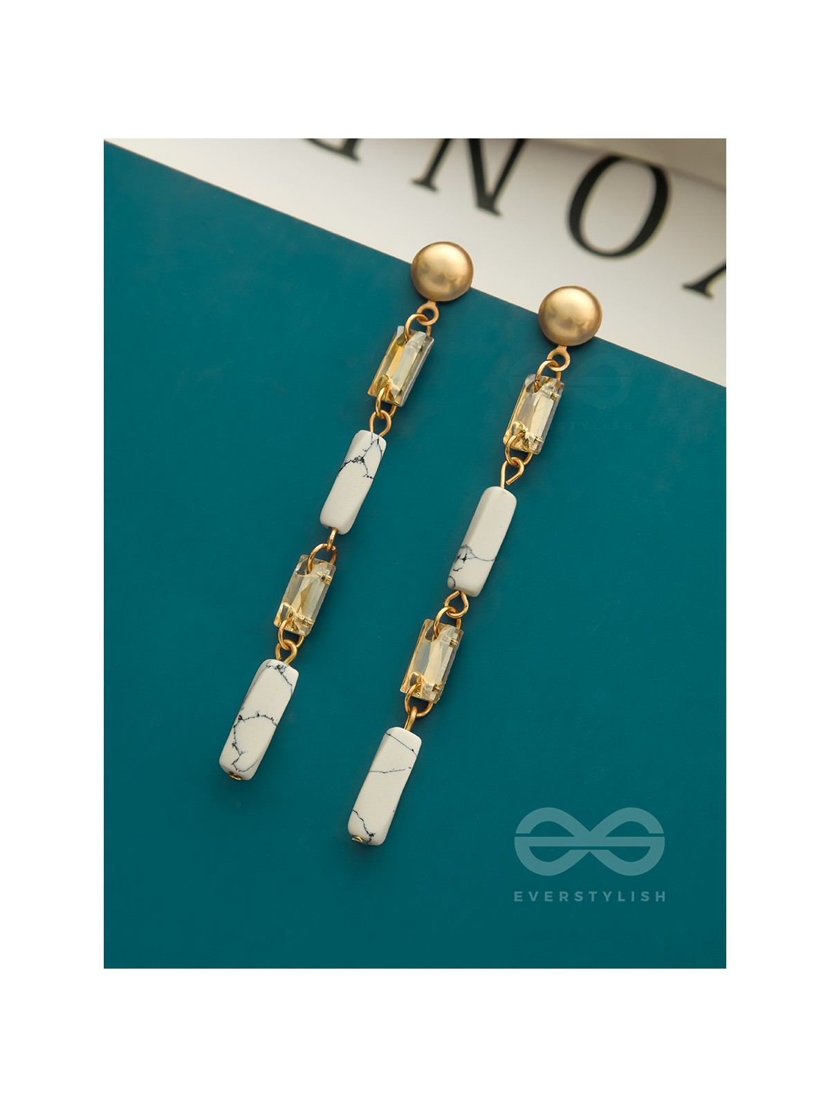 The Gleaming Snowfall- White Stone Studded Golden Earrings