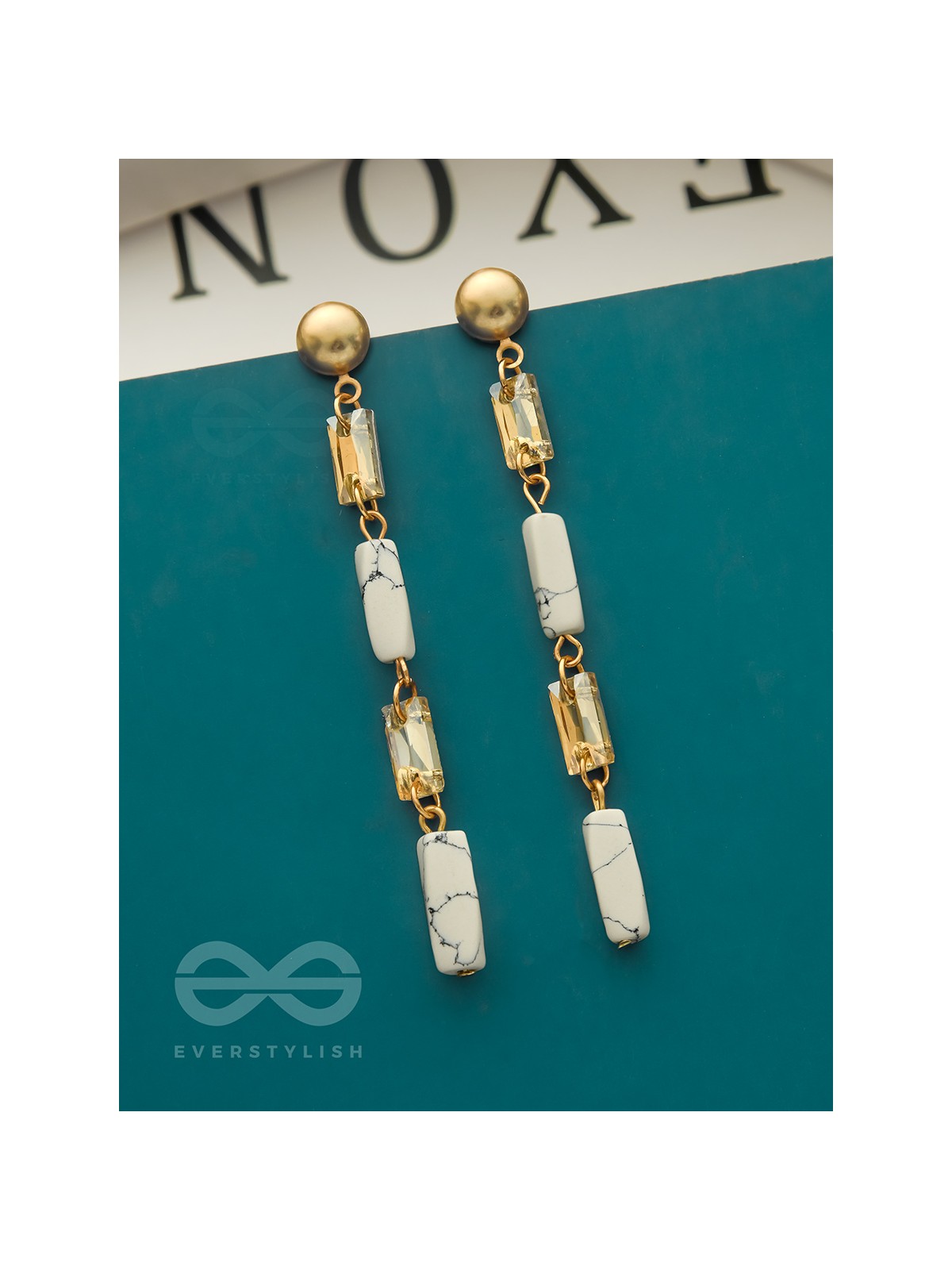 The Gleaming Snowfall- White Stone Studded Golden Earrings