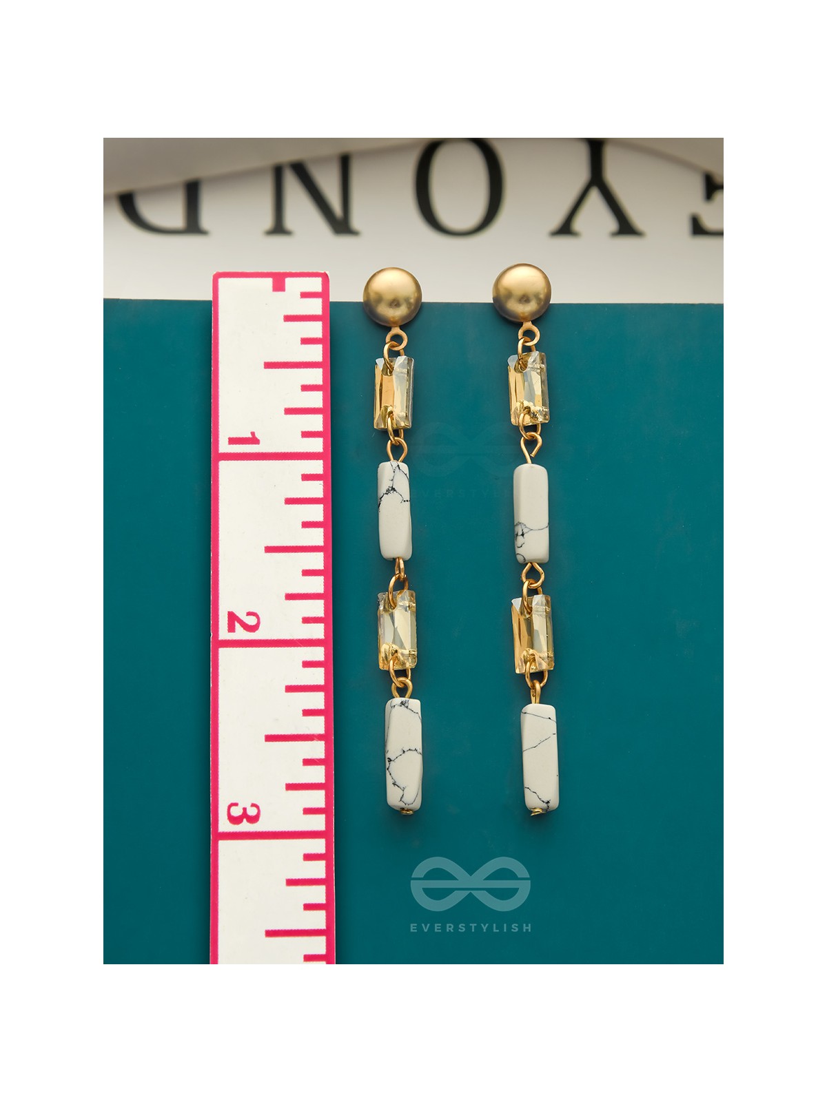 The Gleaming Snowfall- White Stone Studded Golden Earrings