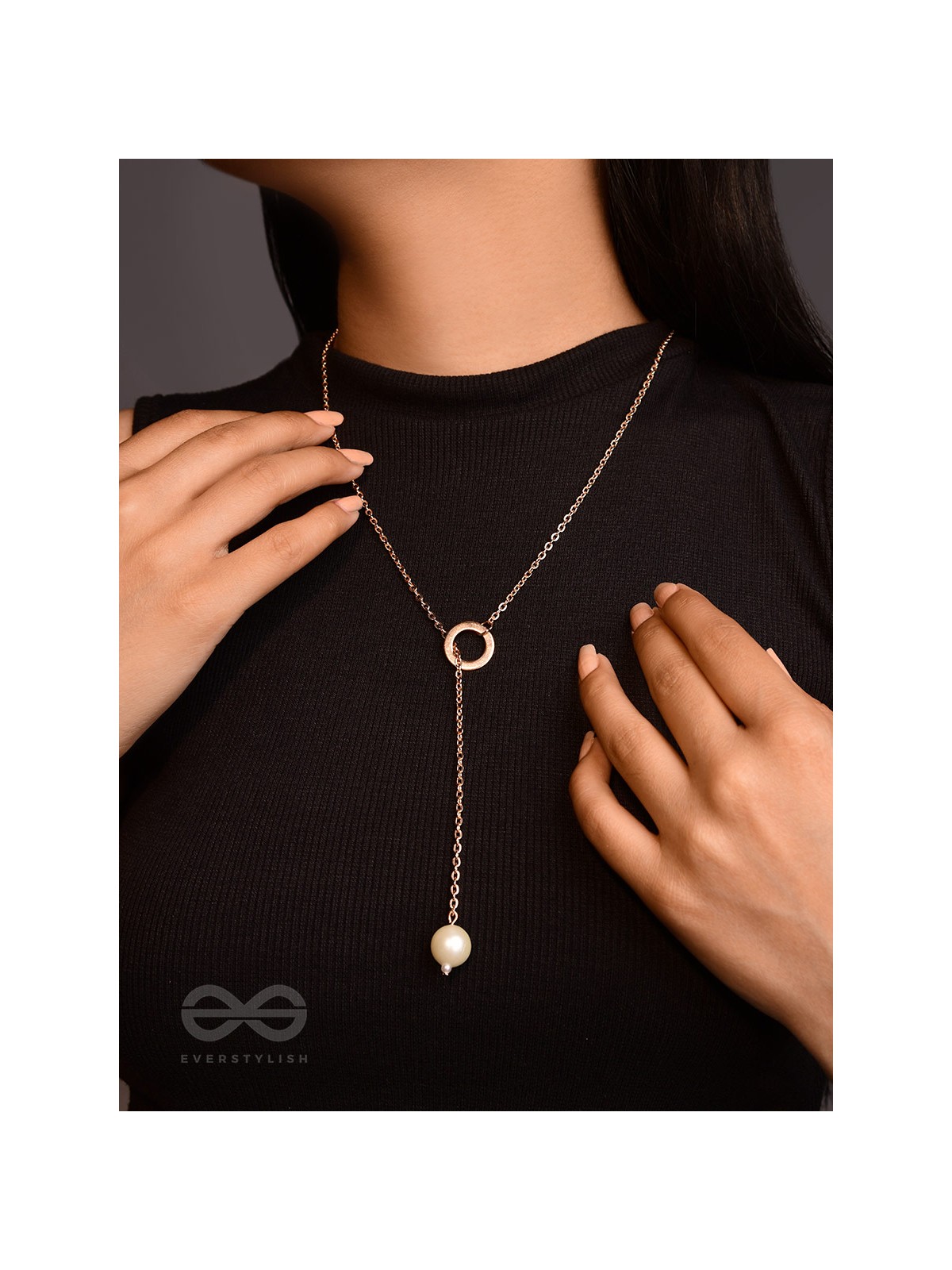 Drop-Down- Golden Pearl Necklace With Anti-Tarnish Coating 