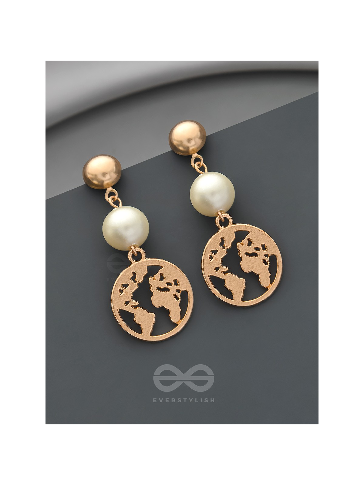 The Frosty Globe- Golden Pearl Earrings