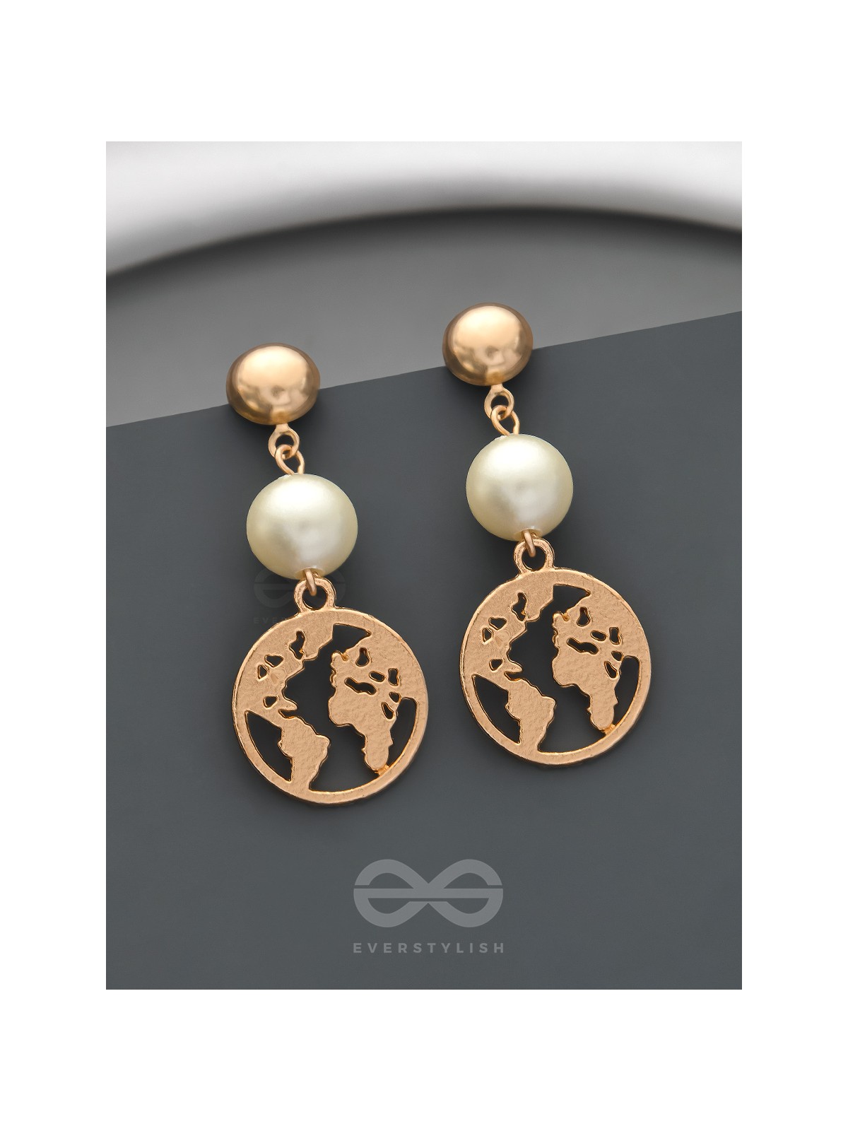 The Frosty Globe- Golden Pearl Earrings