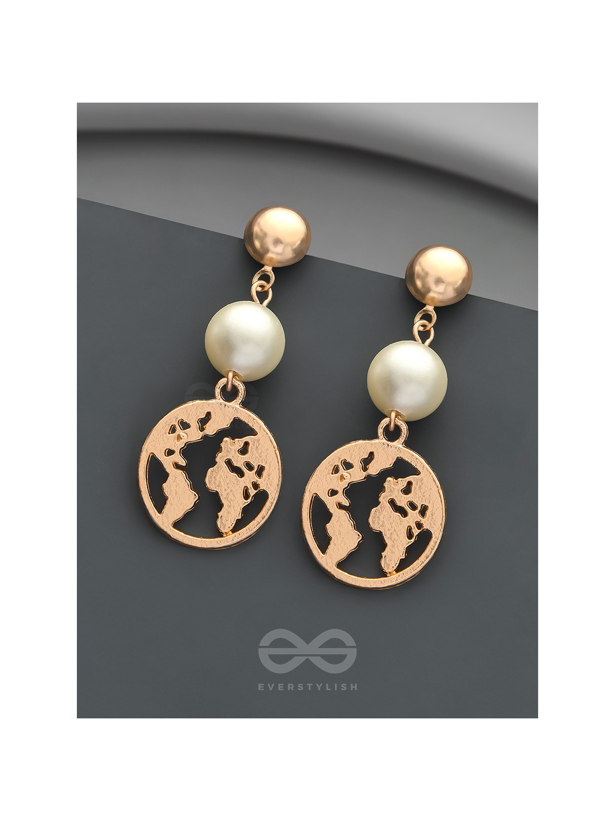 The Frosty Globe- Golden Pearl Earrings