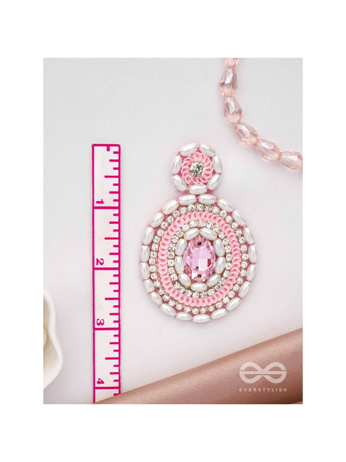  PRATIBIMB- THE RESPLENDENT REFLECTION- STONE, PEARLS AND SEQUINS EMBROIDERED EARRINGS (BLUSH PINK)