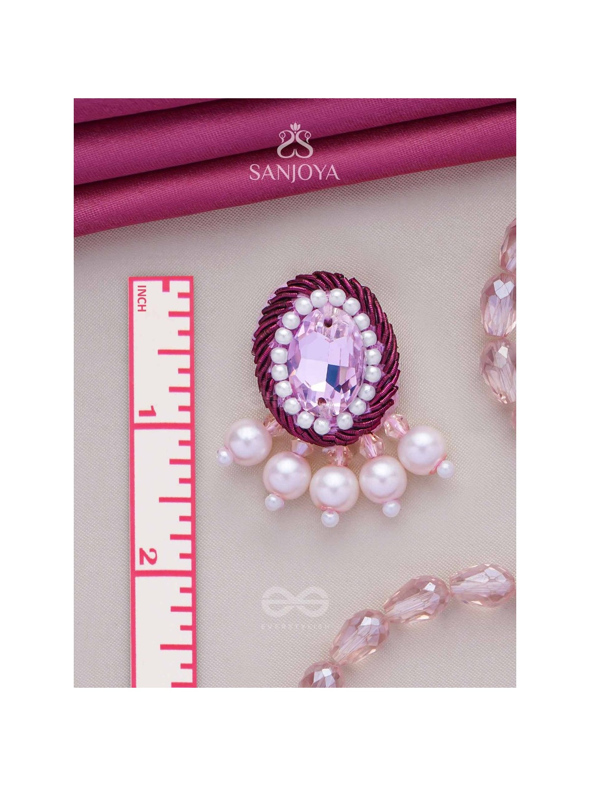  PANKEROOH- THE LOVELY LOTUS - PEARL AND STONE EMBROIDERED EARRINGS (BLUSH PINK & MAGENTA)