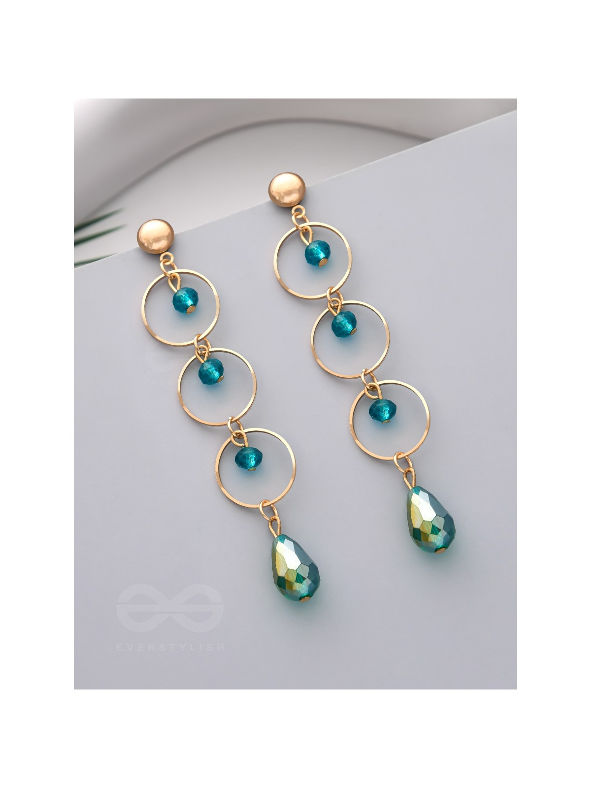 The Misty Grove- Greenish Blue and Golden Crystal Beads Earrings