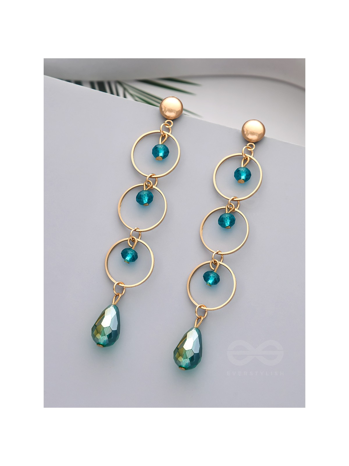 The Misty Grove- Greenish Blue and Golden Crystal Beads Earrings