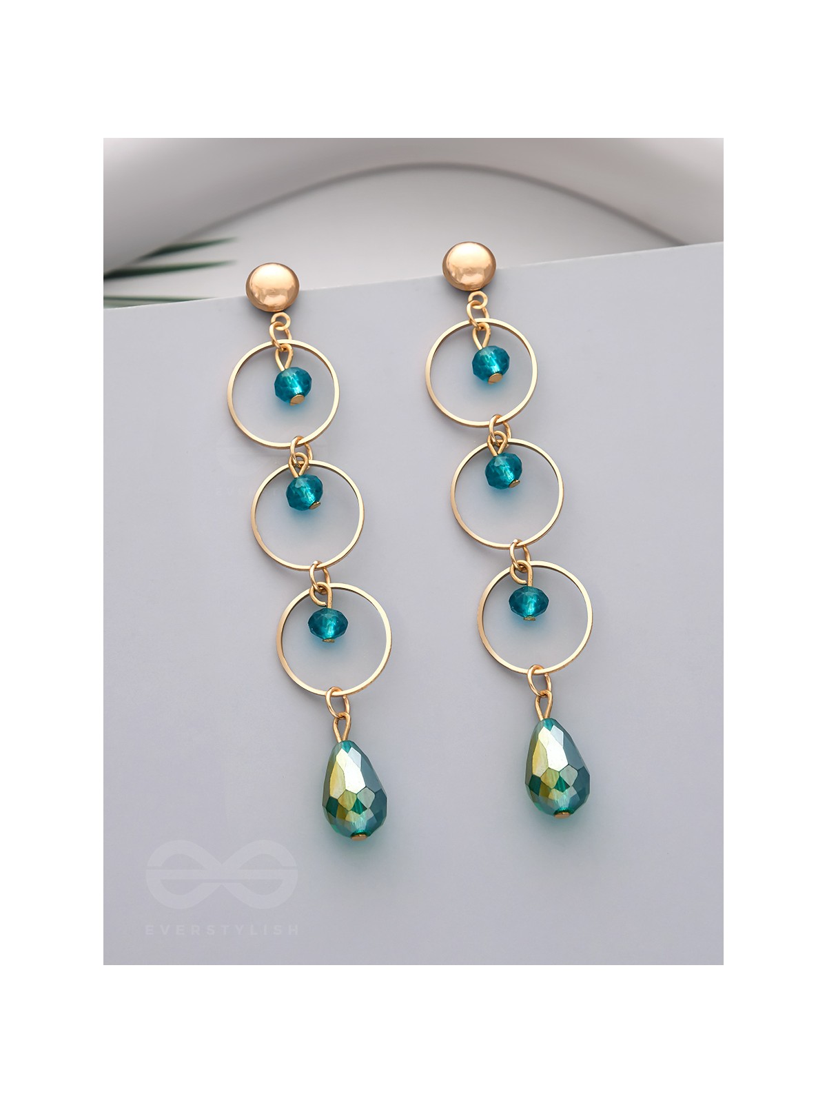 The Misty Grove- Greenish Blue and Golden Crystal Beads Earrings