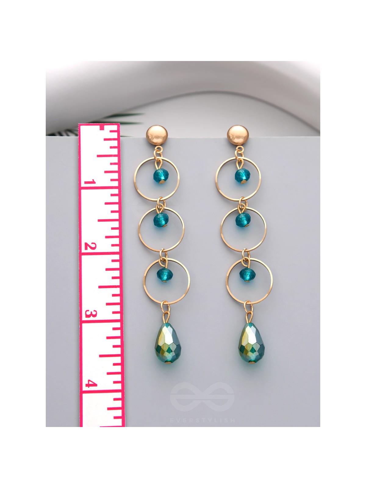 The Misty Grove- Greenish Blue and Golden Crystal Beads Earrings