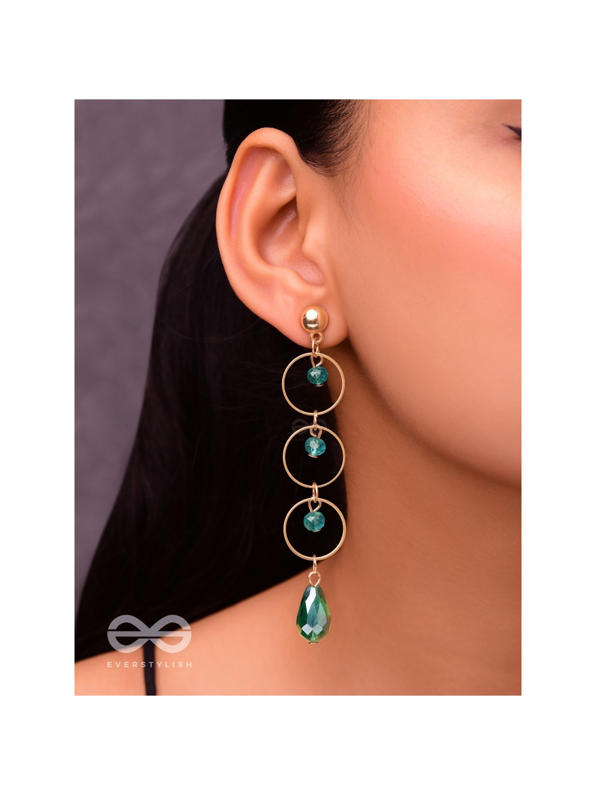 The Misty Grove- Greenish Blue and Golden Crystal Beads Earrings