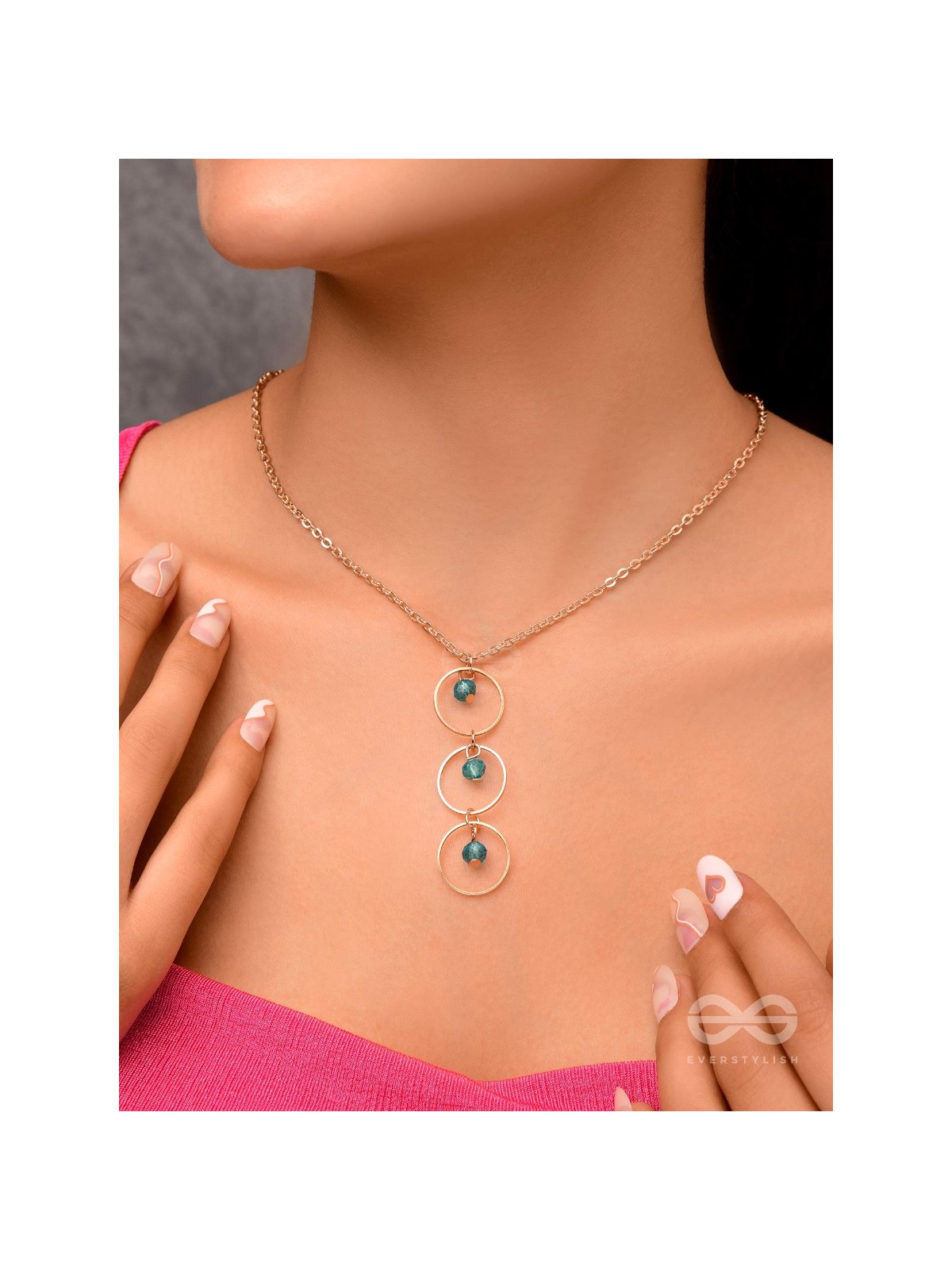 The Drizzly Woods- Blue And Golden Crystal Beads Necklace With Anti-Tarnish Coating 