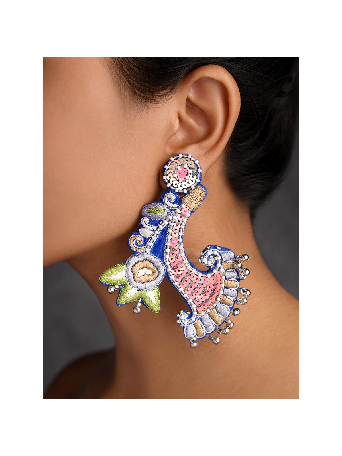 Alankar - The Decorated - Sequins, Beads And Resham Hand Embroidered Earrings (Multicolor)