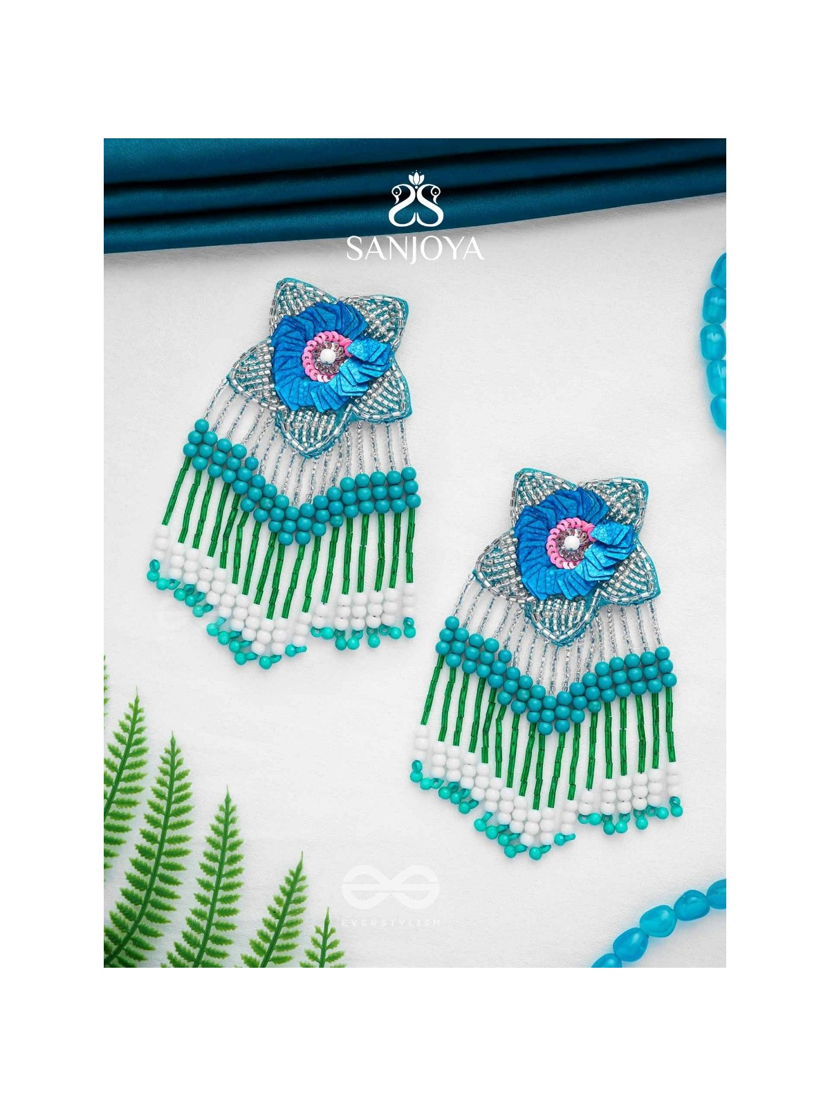 Tarankit- The Star- Beads, Sequins and Cutdana Embroidered Earrings 