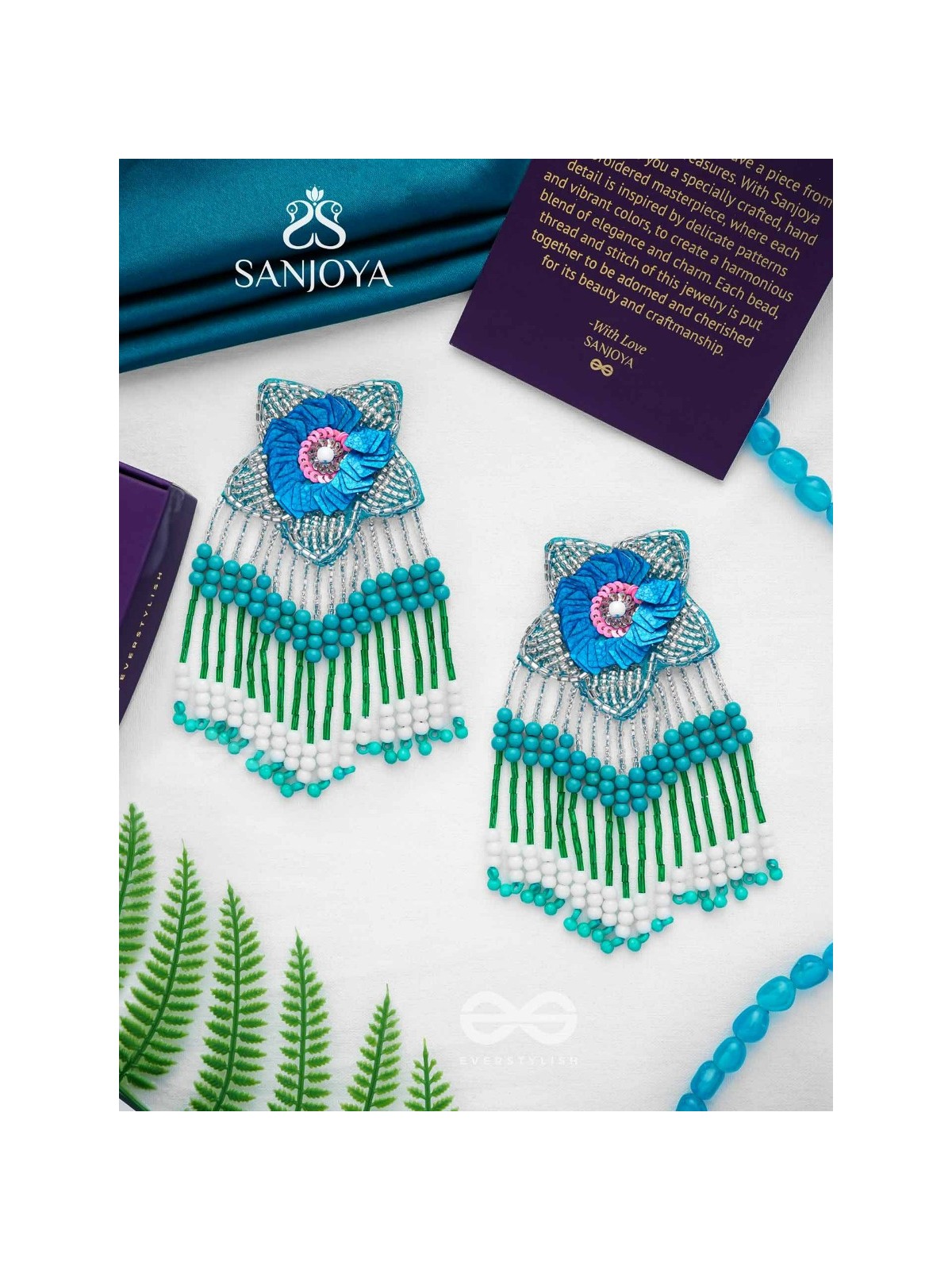 Tarankit- The Star- Beads, Sequins and Cutdana Embroidered Earrings 