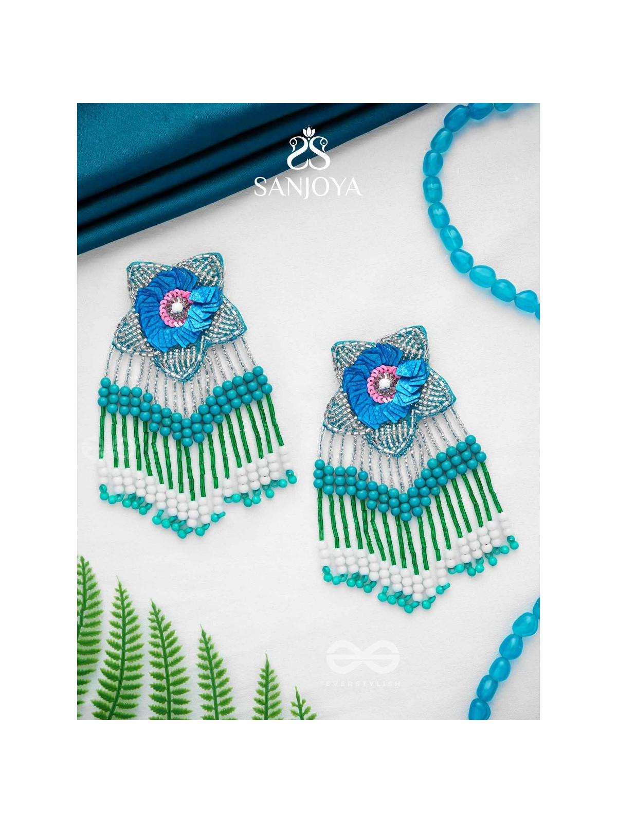 Tarankit- The Star- Beads, Sequins and Cutdana Embroidered Earrings 