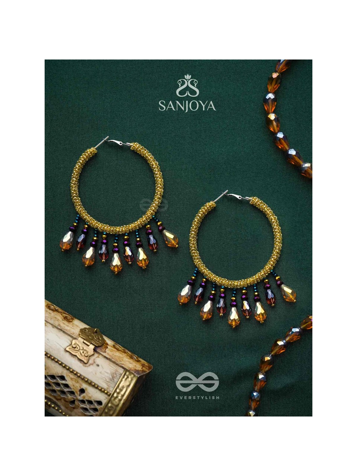 Utkanika- The Circle of Desire- Beads and Glass Drops Earrings (Mustard Yellow)