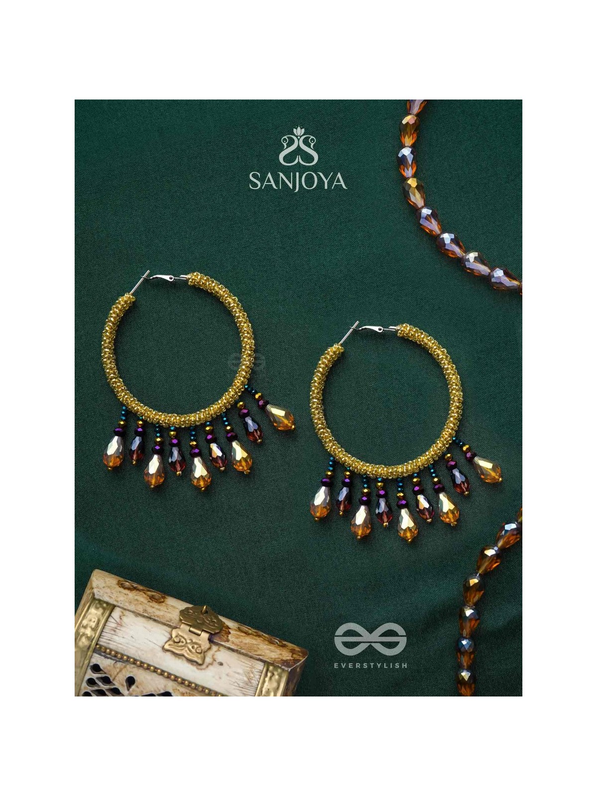 Utkanika- The Circle of Desire- Beads and Glass Drops Earrings (Mustard Yellow)