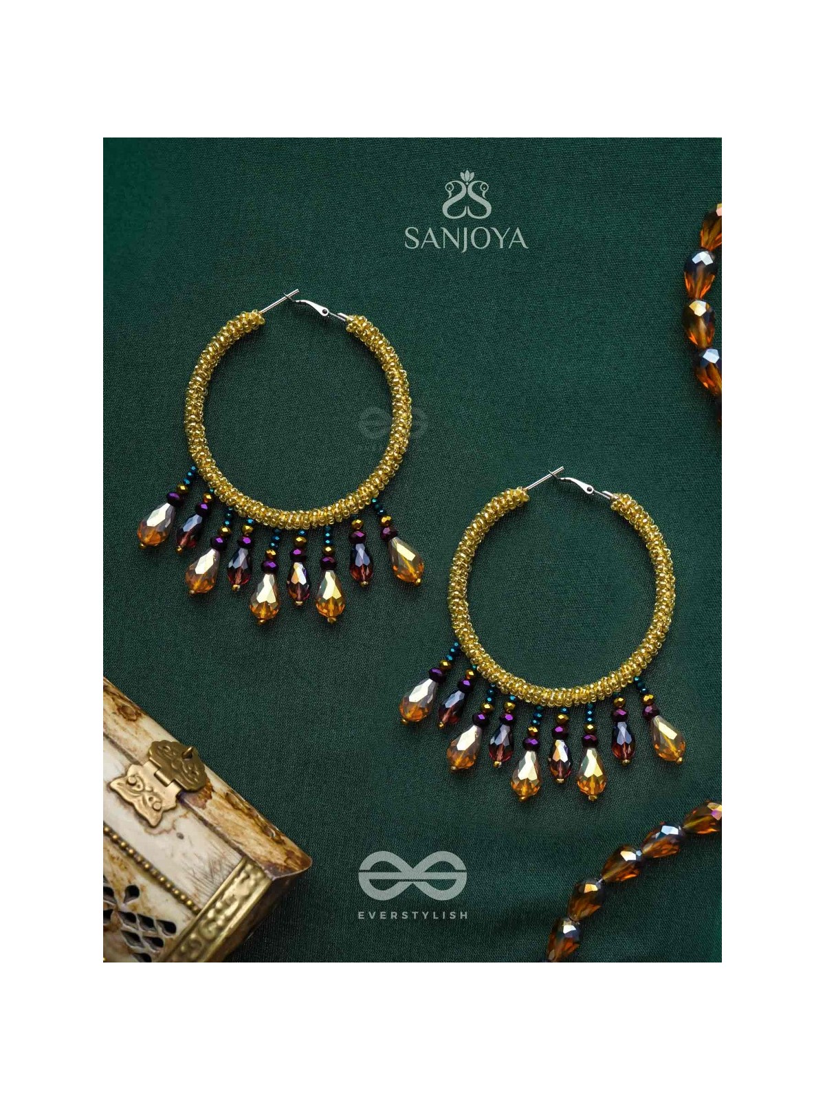Utkanika- The Circle of Desire- Beads and Glass Drops Earrings (Mustard Yellow)