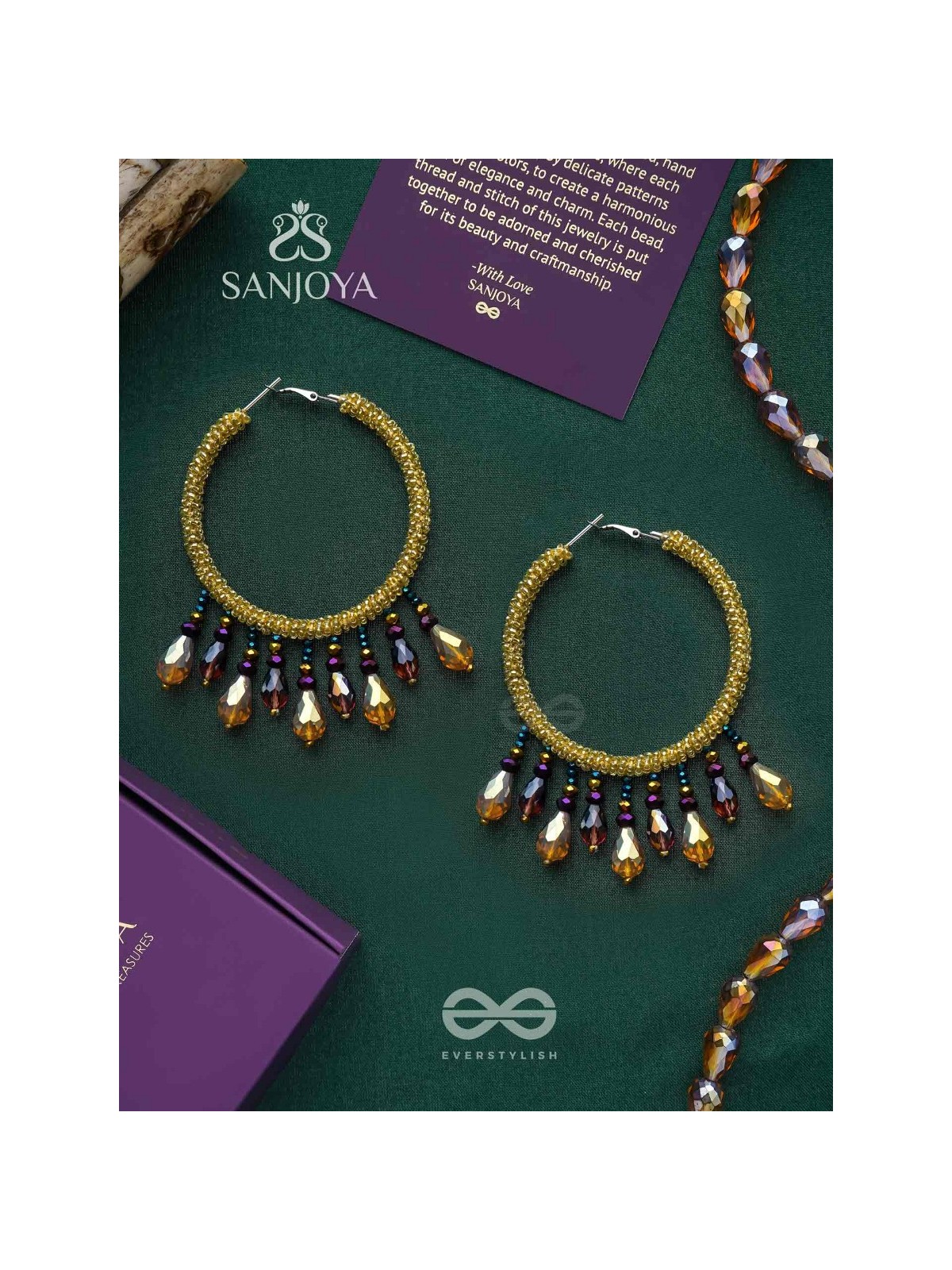 Utkanika- The Circle of Desire- Beads and Glass Drops Earrings (Mustard Yellow)