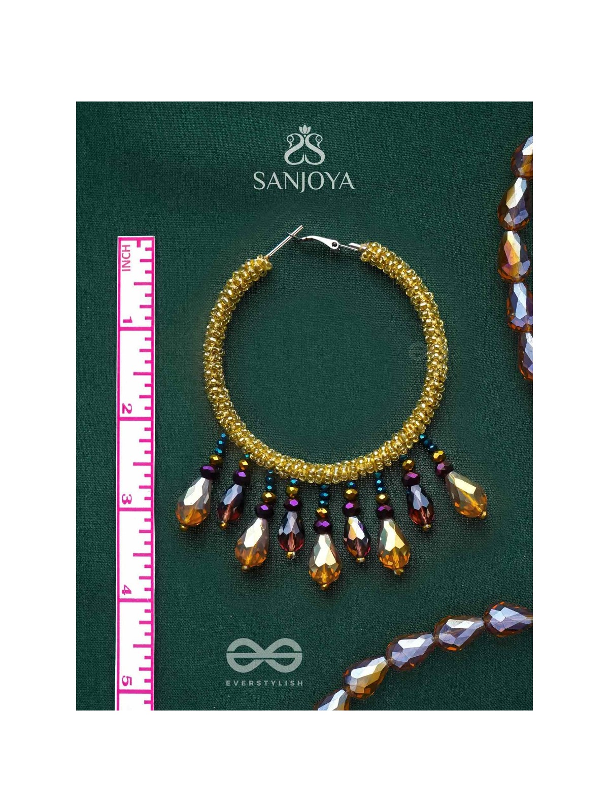 Utkanika- The Circle of Desire- Beads and Glass Drops Earrings (Mustard Yellow)