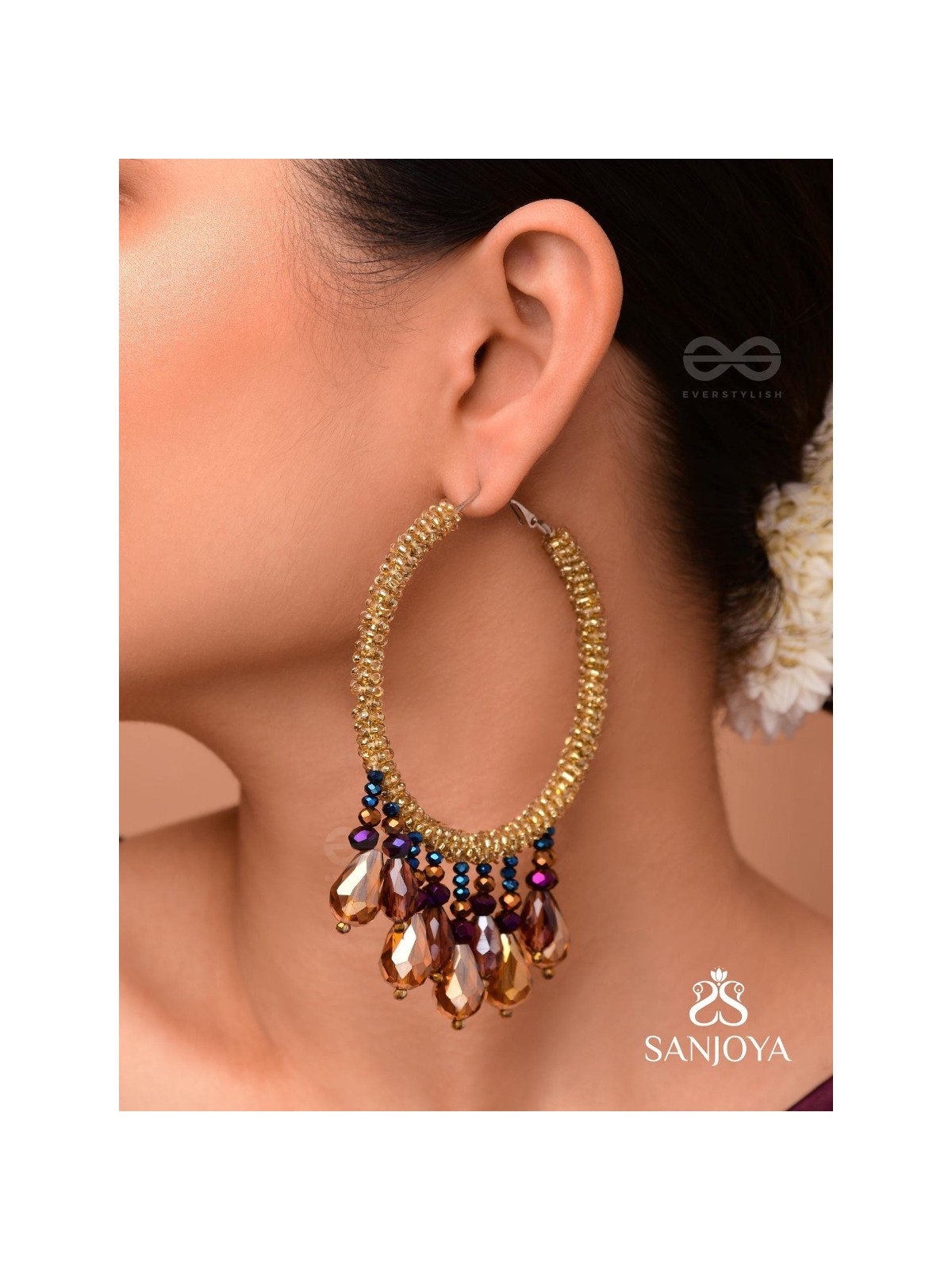 Utkanika- The Circle of Desire- Beads and Glass Drops Earrings (Mustard Yellow)