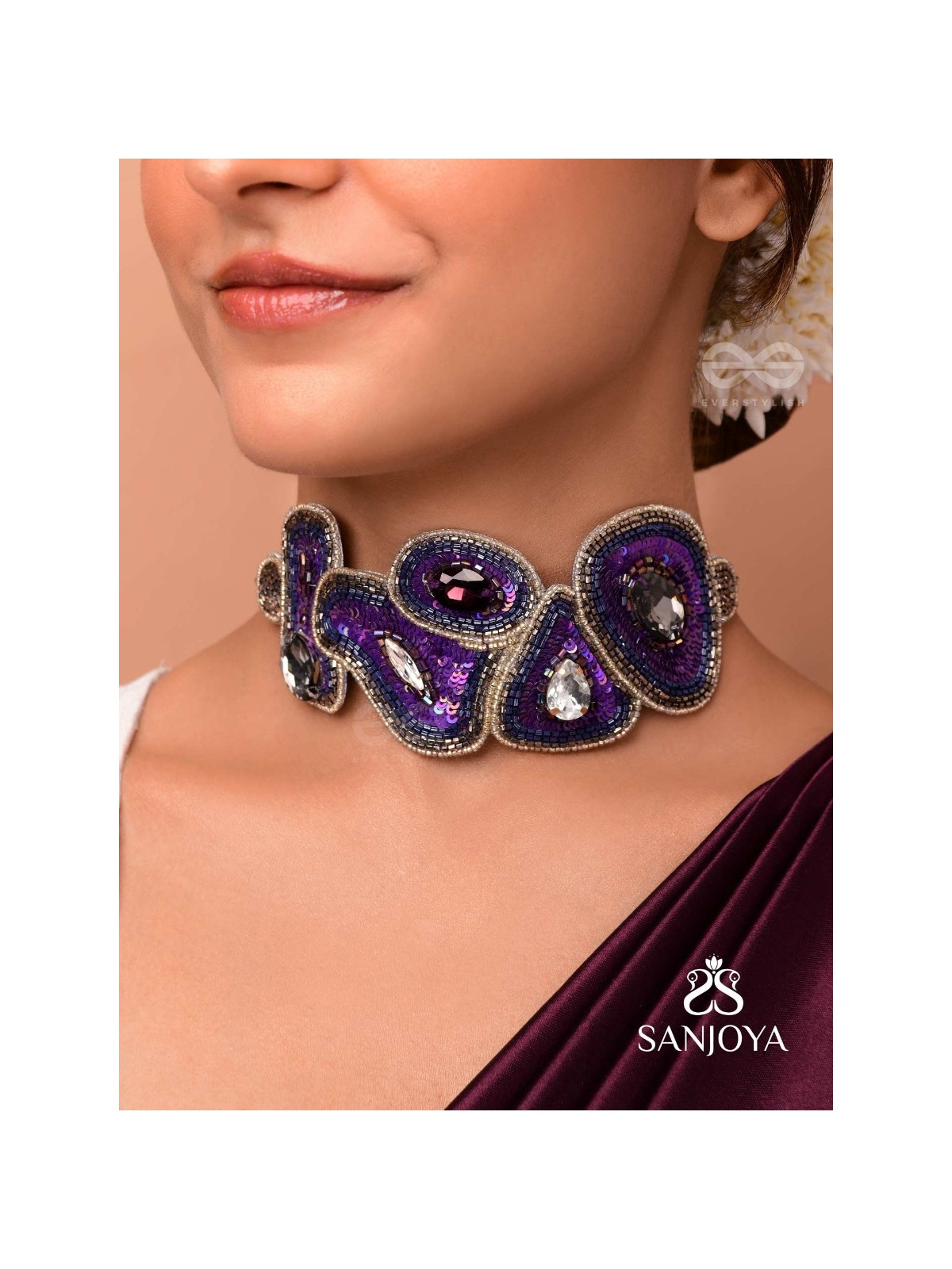 Kimaya - The Divine - Sequins, Cutdana And Stone Hand Embroidered Choker Neckpiece