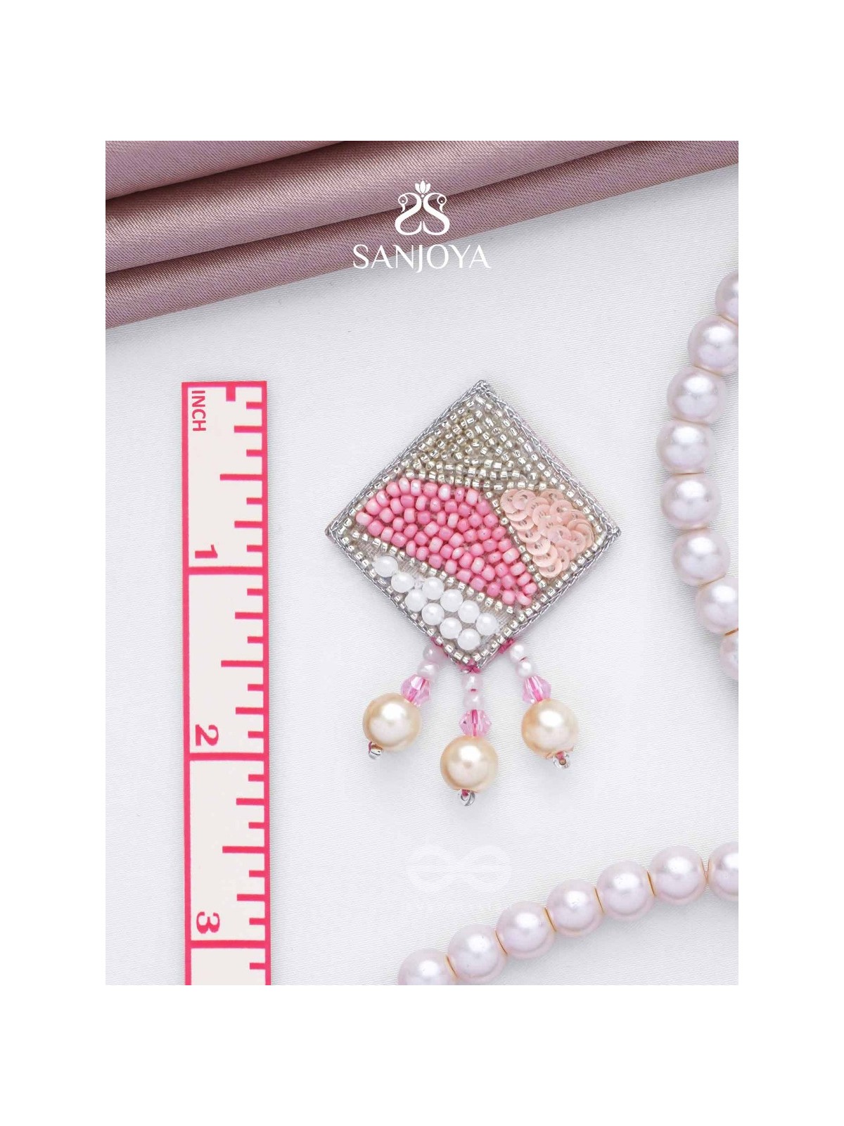 Chaturashra- The Charming Square- Beads and Pearls Embroidered Earrings (Blush & Fuchsia Pink)