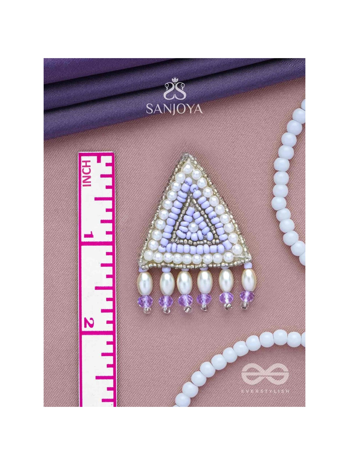 Suchyagra- The Eternal Pyramid- Pearls, Beads and Glass Beads Embroidered Earrings (Orchid Purple)