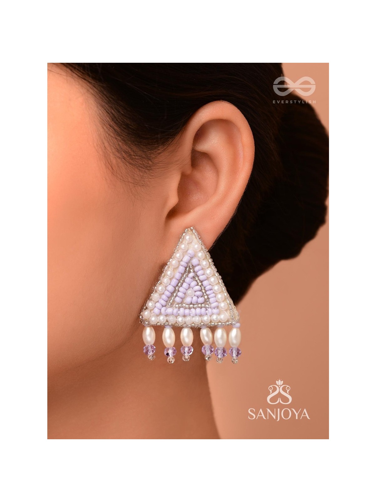 Suchyagra- The Eternal Pyramid- Pearls, Beads and Glass Beads Embroidered Earrings (Orchid Purple)