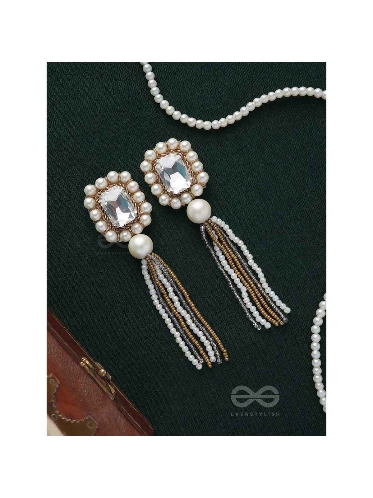 Anavarna- The Fair n Beautiful- Stone, Pearls and Beads Embroidered Earrings (Copper Brown)