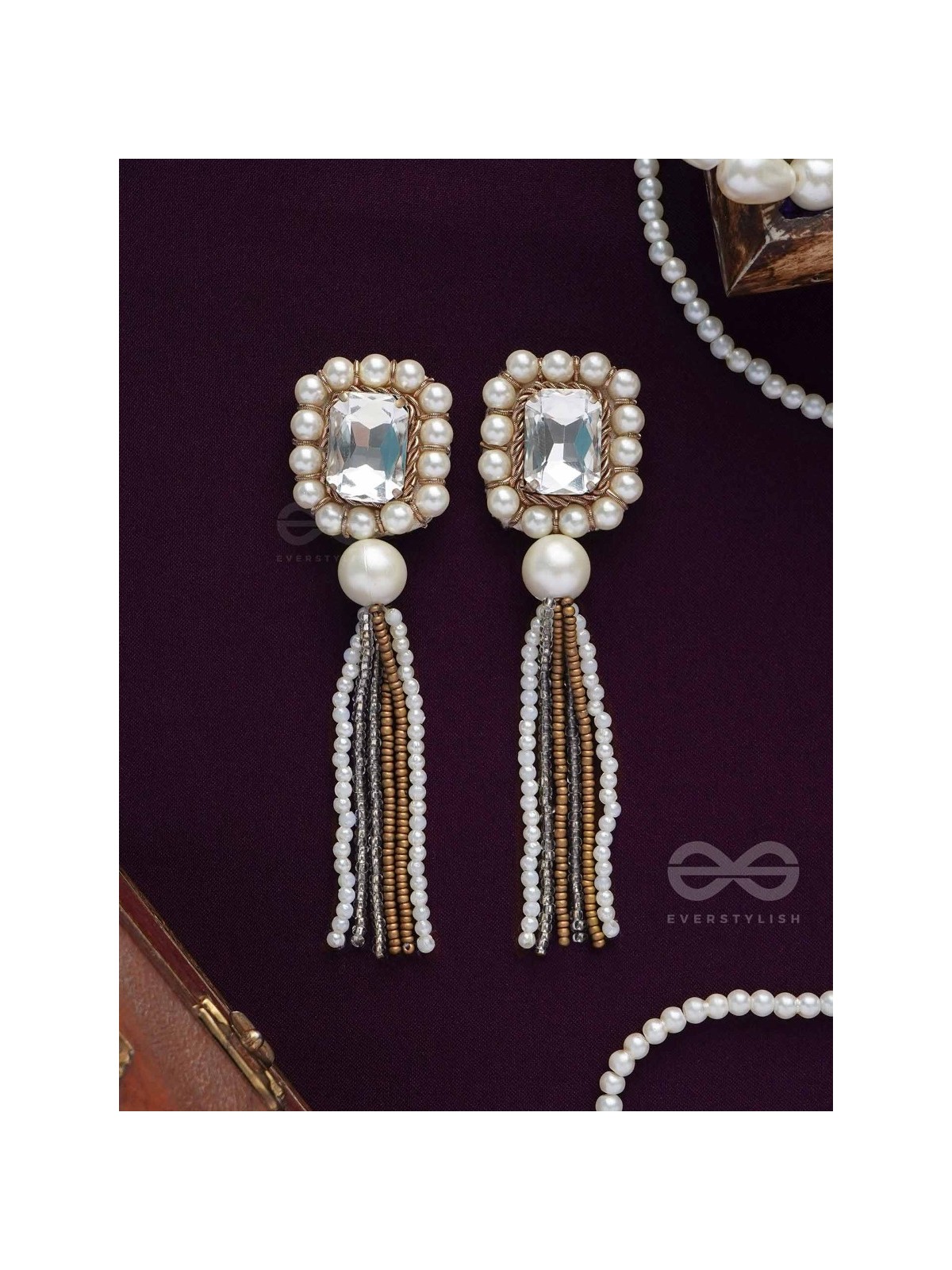 Anavarna- The Fair n Beautiful- Stone, Pearls and Beads Embroidered Earrings (Copper Brown)