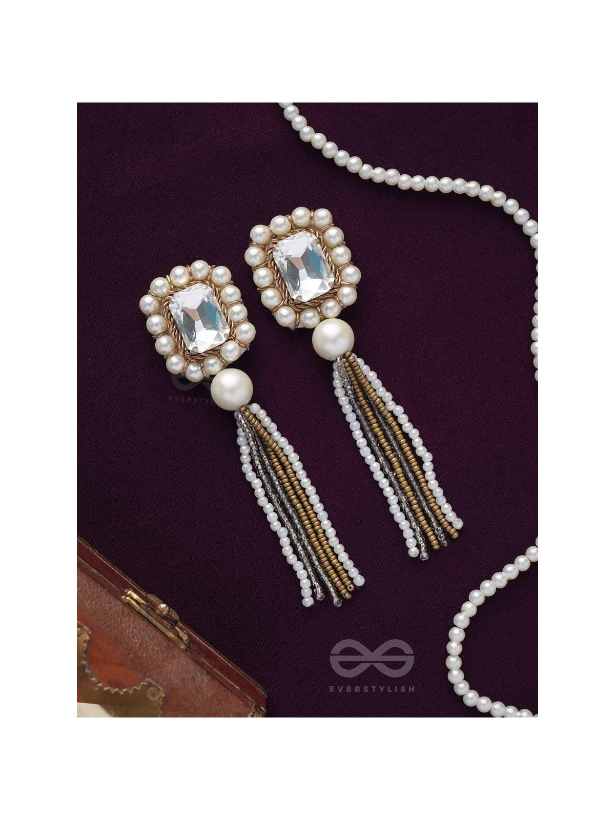 Anavarna- The Fair n Beautiful- Stone, Pearls and Beads Embroidered Earrings (Copper Brown)
