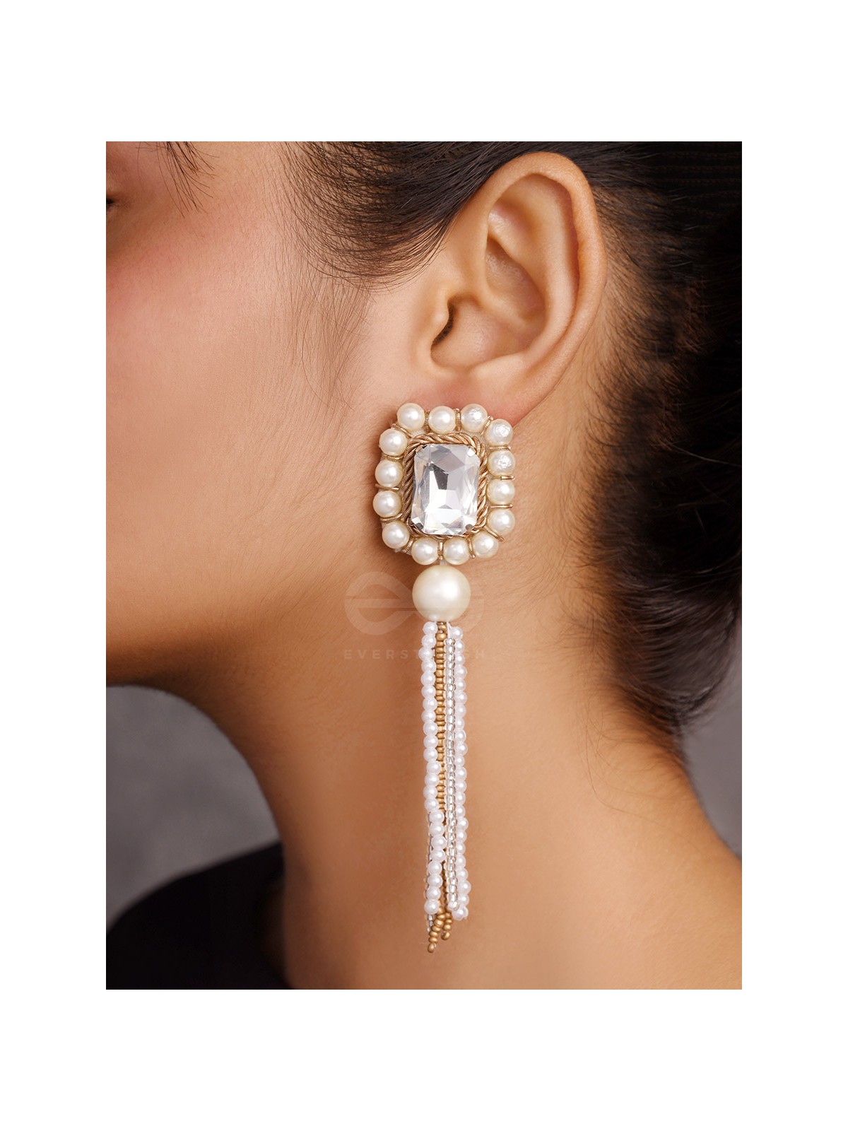 Anavarna- The Fair n Beautiful- Stone, Pearls and Beads Embroidered Earrings (Copper Brown)