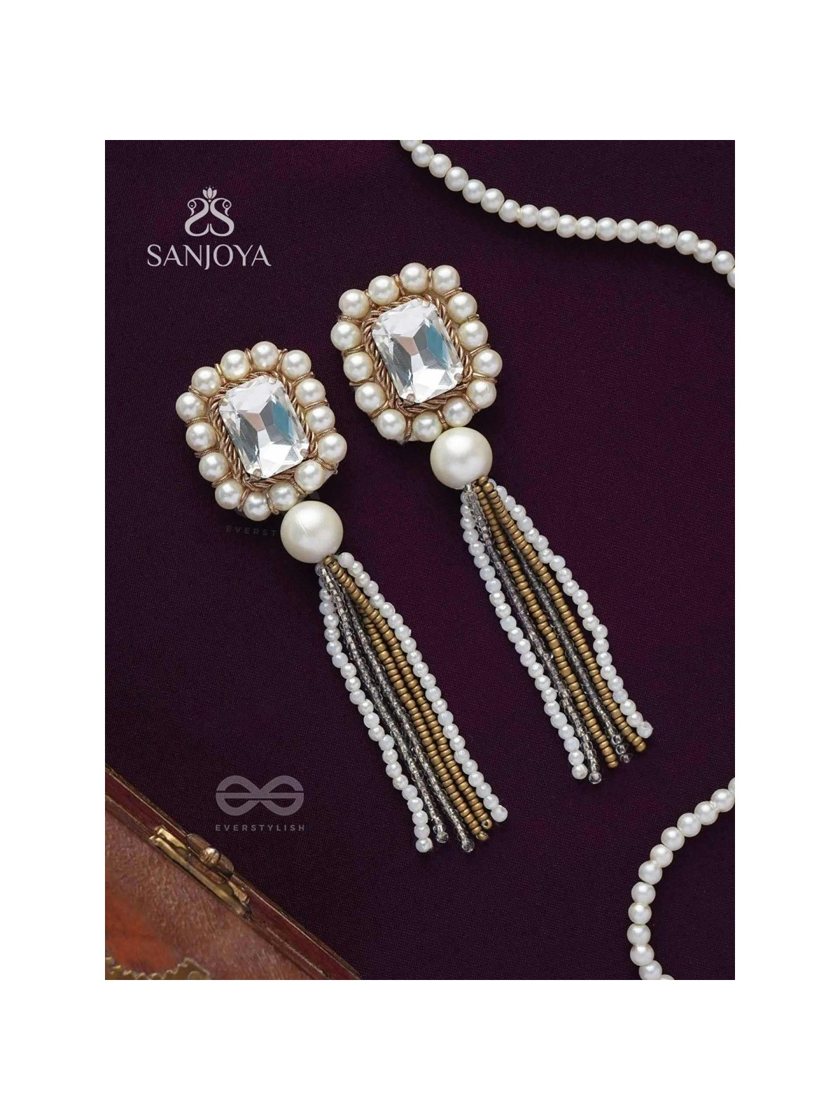 Anavarna- The Fair n Beautiful- Stone, Pearls and Beads Embroidered Earrings (Copper Brown)