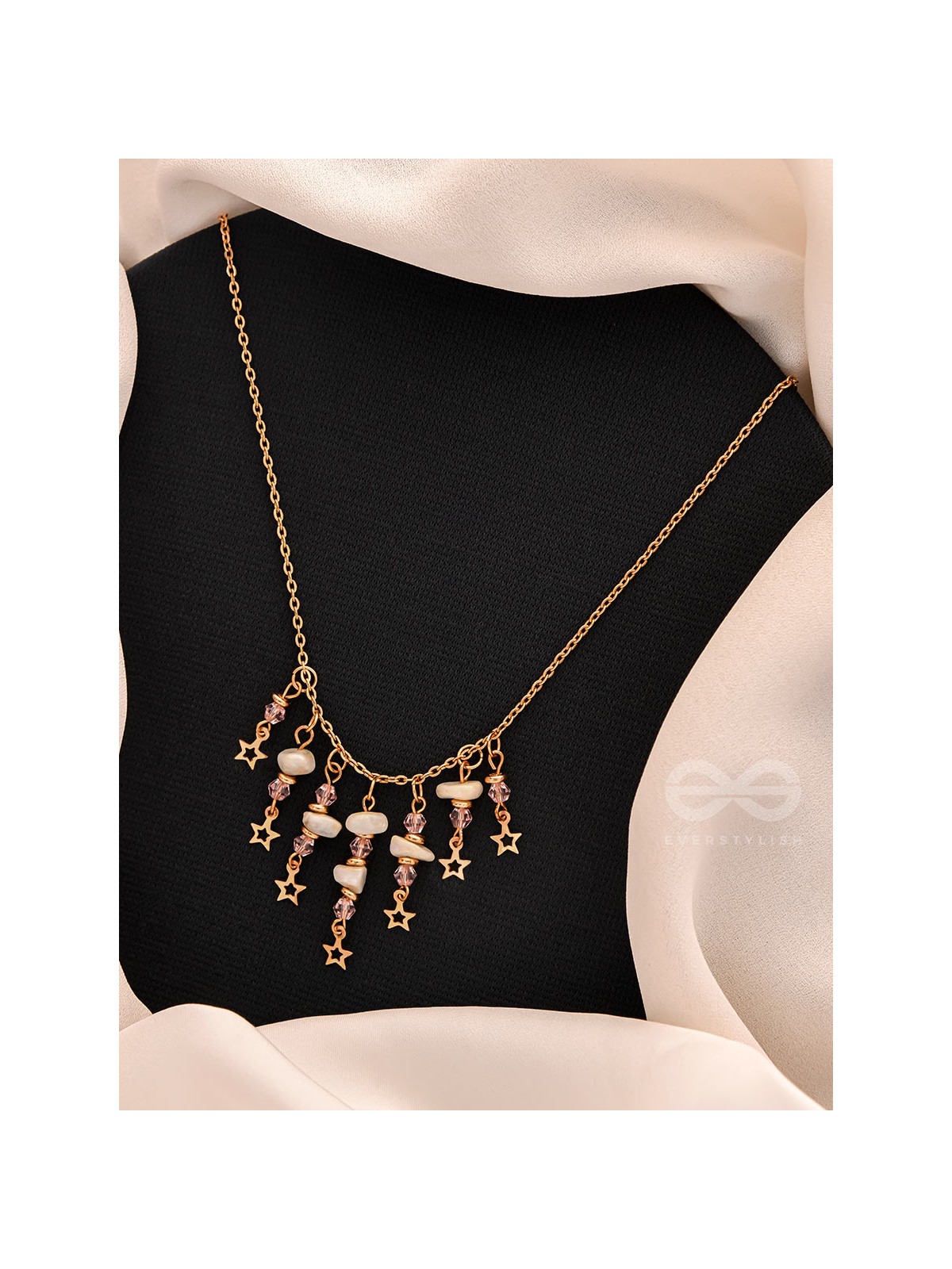 Star-Studded Sky- Golden Stone Necklace With Anti-Tarnish Coating 