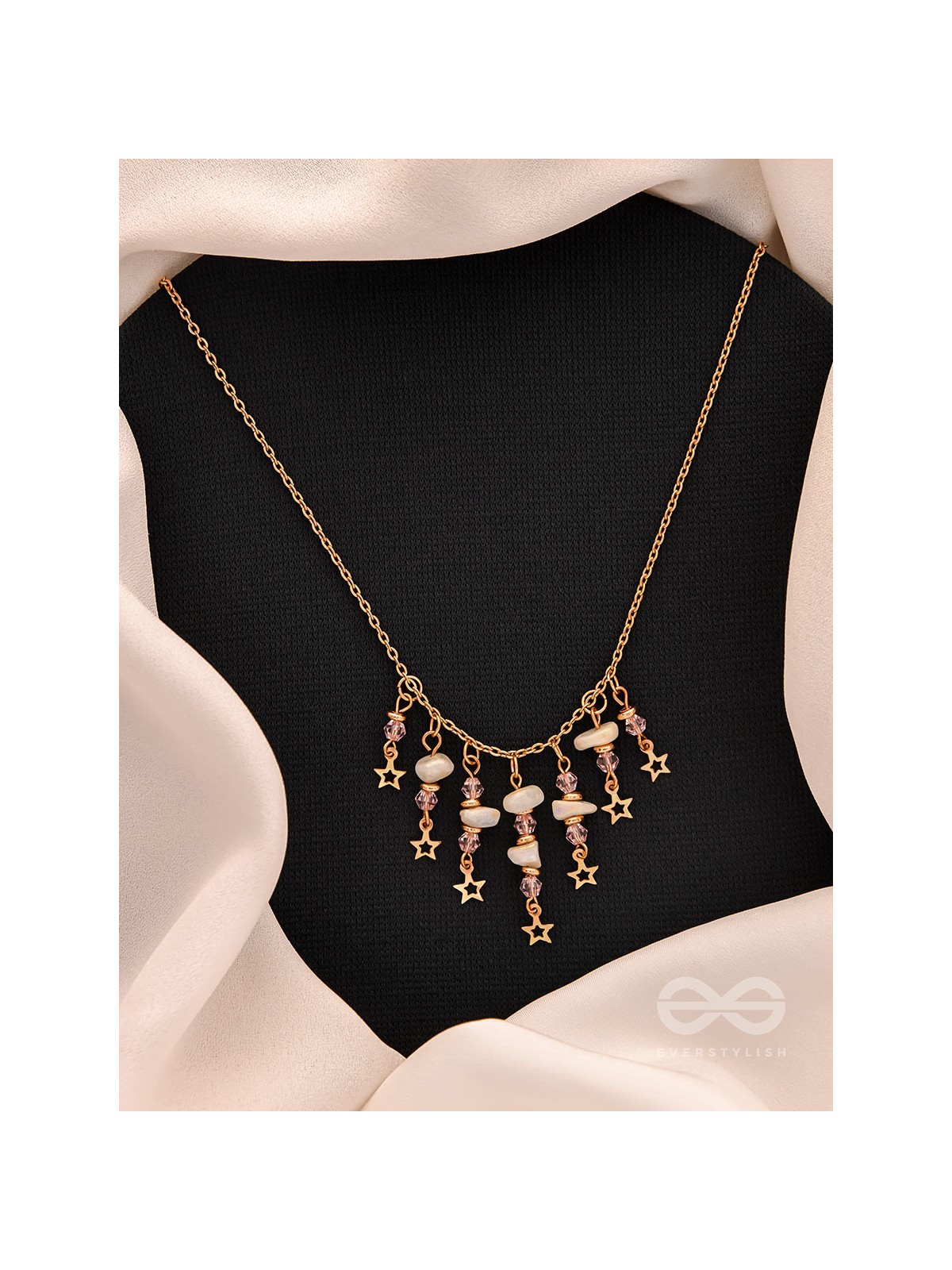 Star-Studded Sky- Golden Stone Necklace With Anti-Tarnish Coating 