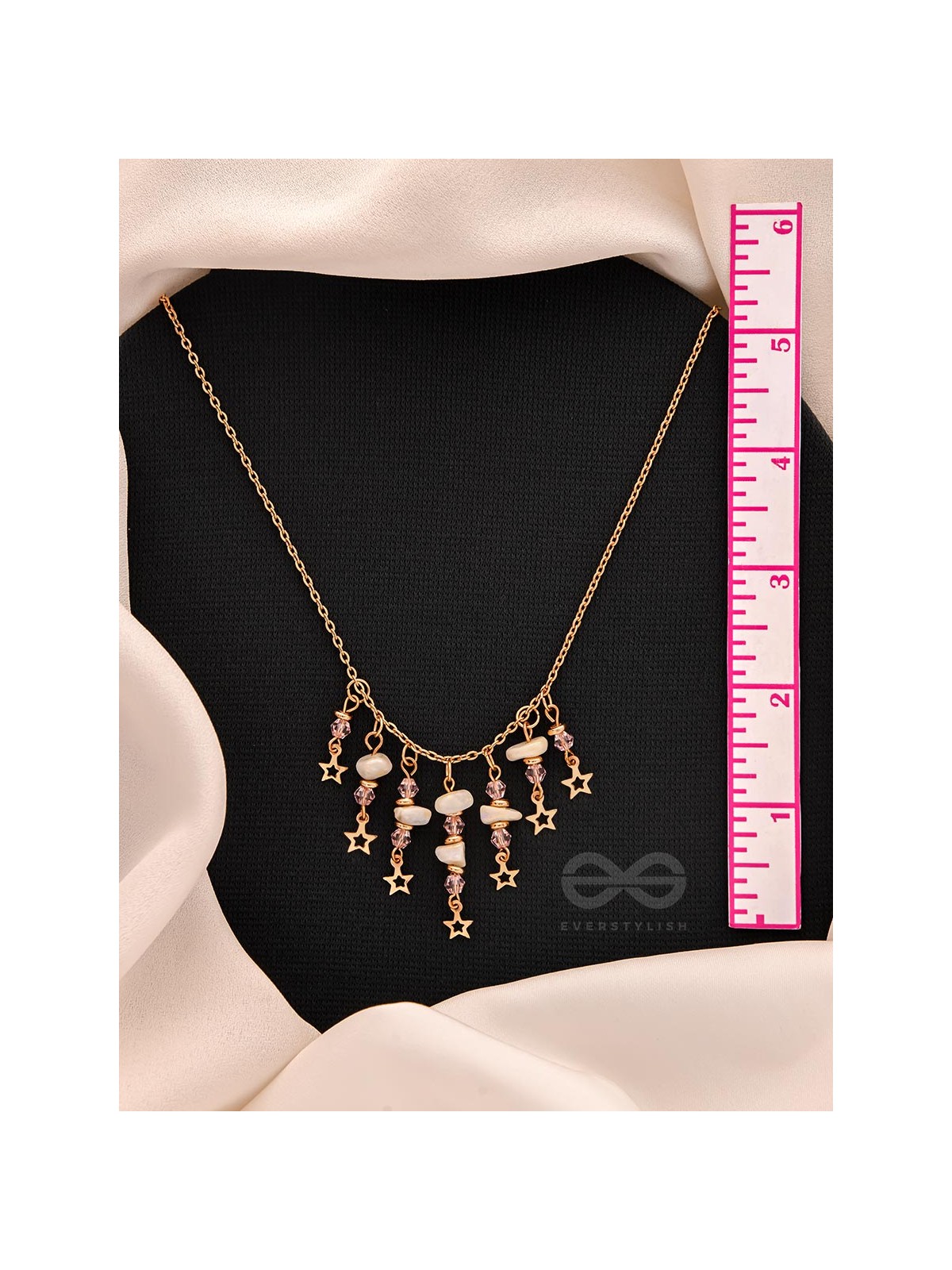 Star-Studded Sky- Golden Stone Necklace With Anti-Tarnish Coating 