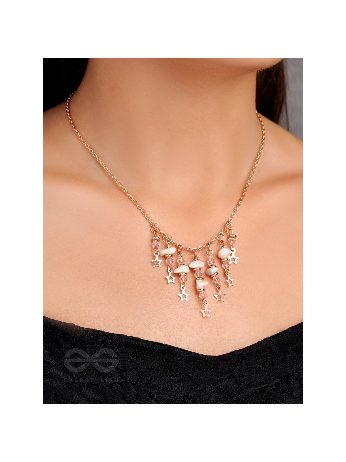 Star-Studded Sky- Golden Stone Necklace With Anti-Tarnish Coating 