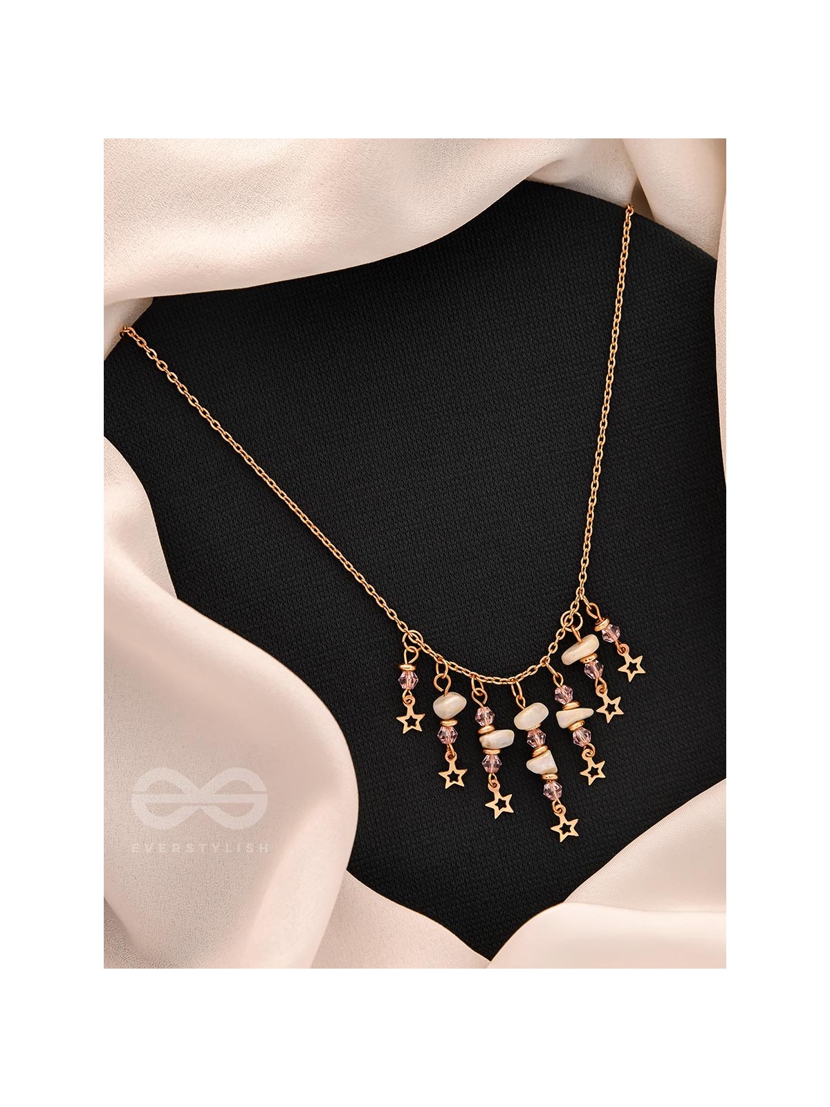 Star-Studded Sky- Golden Stone Necklace With Anti-Tarnish Coating 