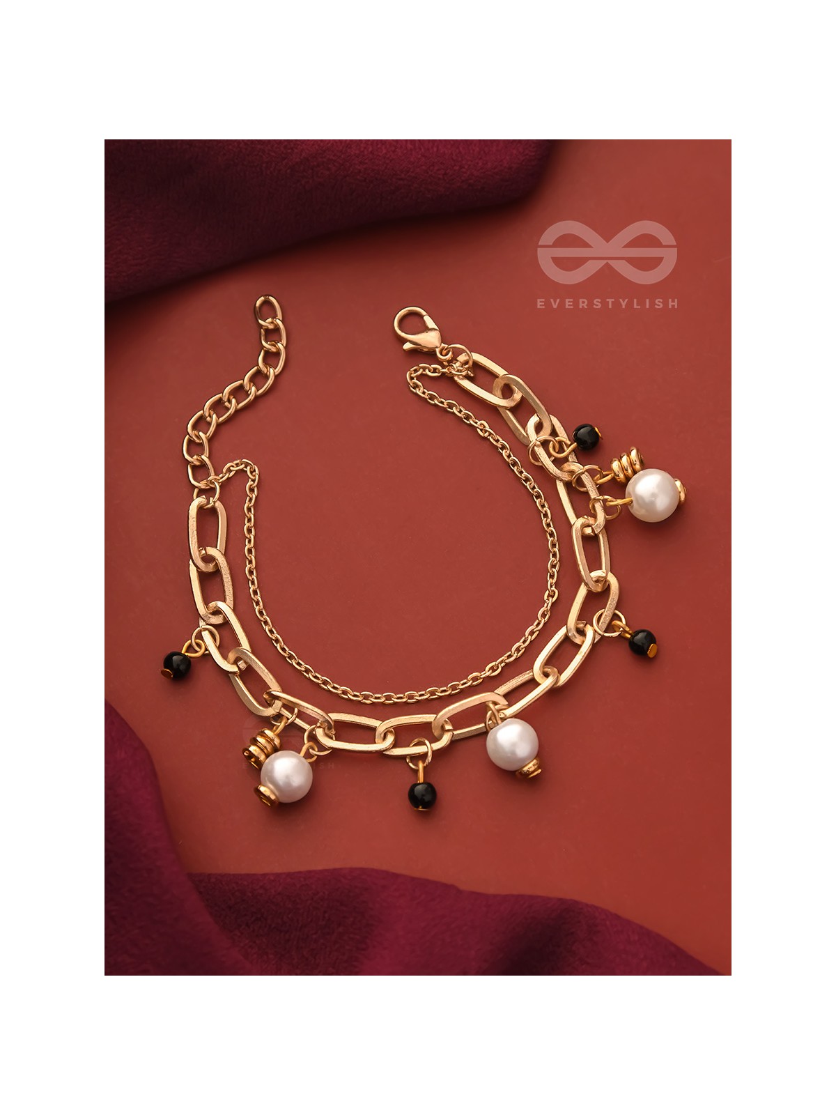 Dark and Light- Golden Layered Pearl Bracelet 