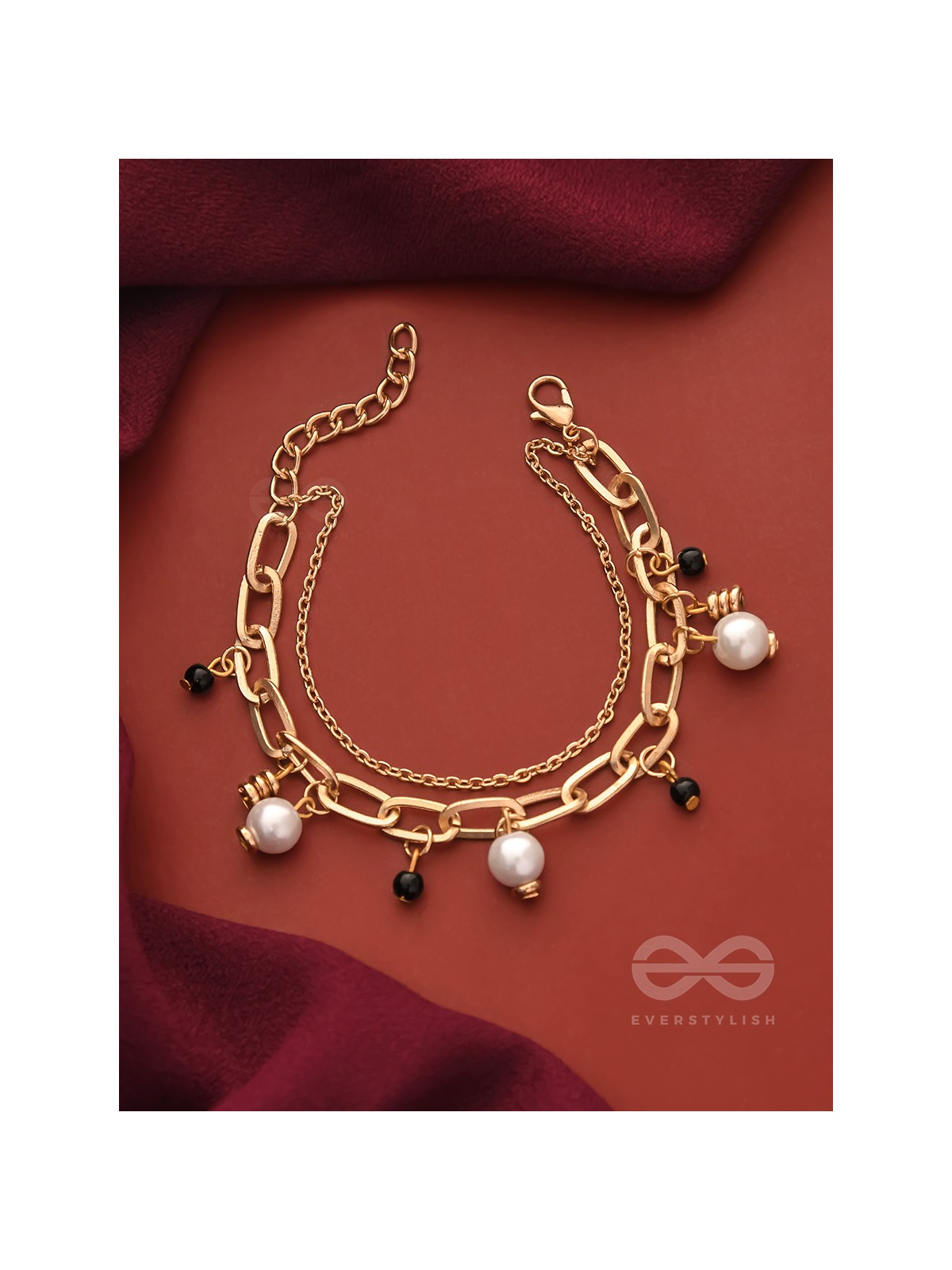 Dark and Light- Golden Layered Pearl Bracelet 