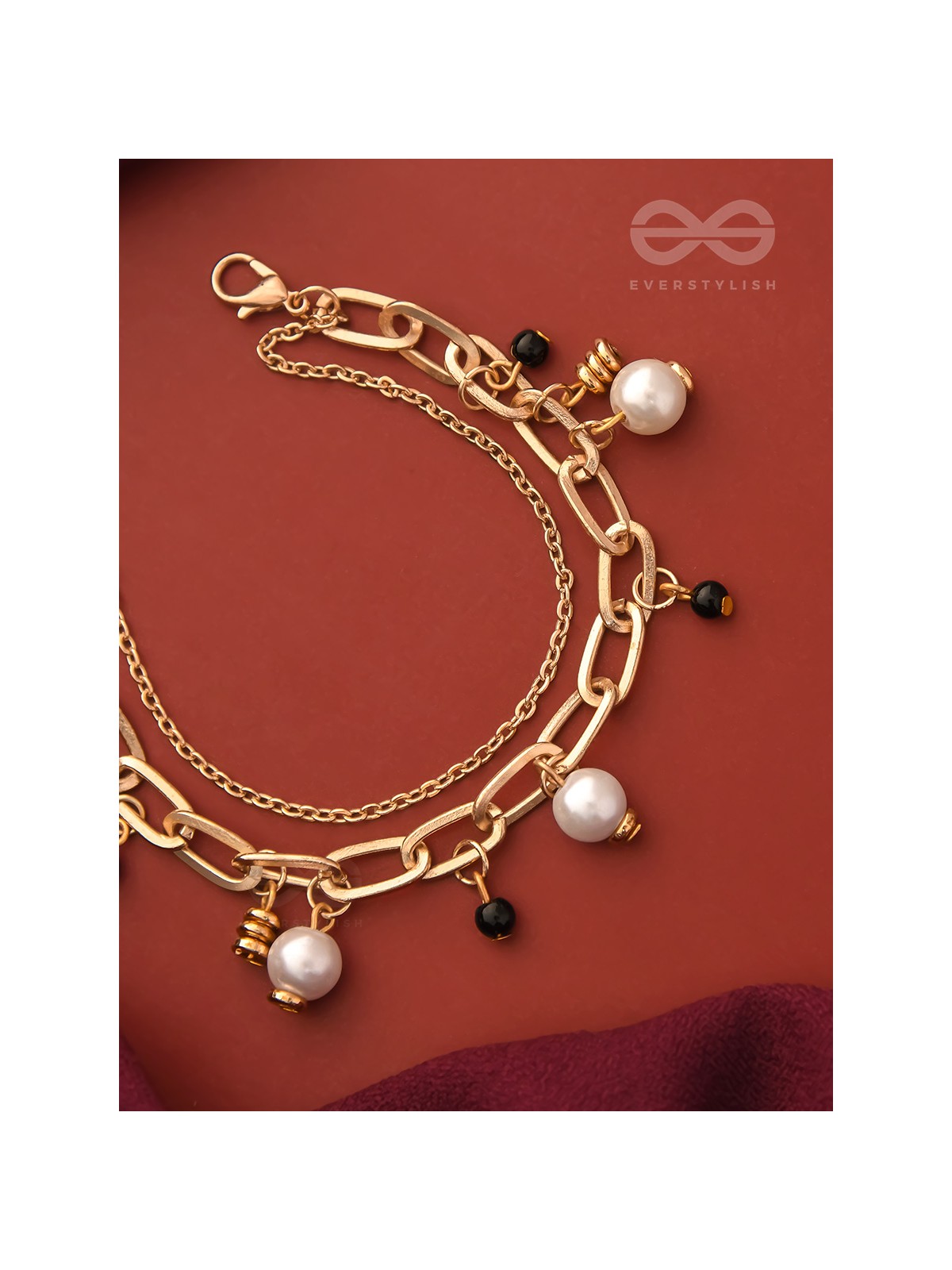 Dark and Light- Golden Layered Pearl Bracelet 