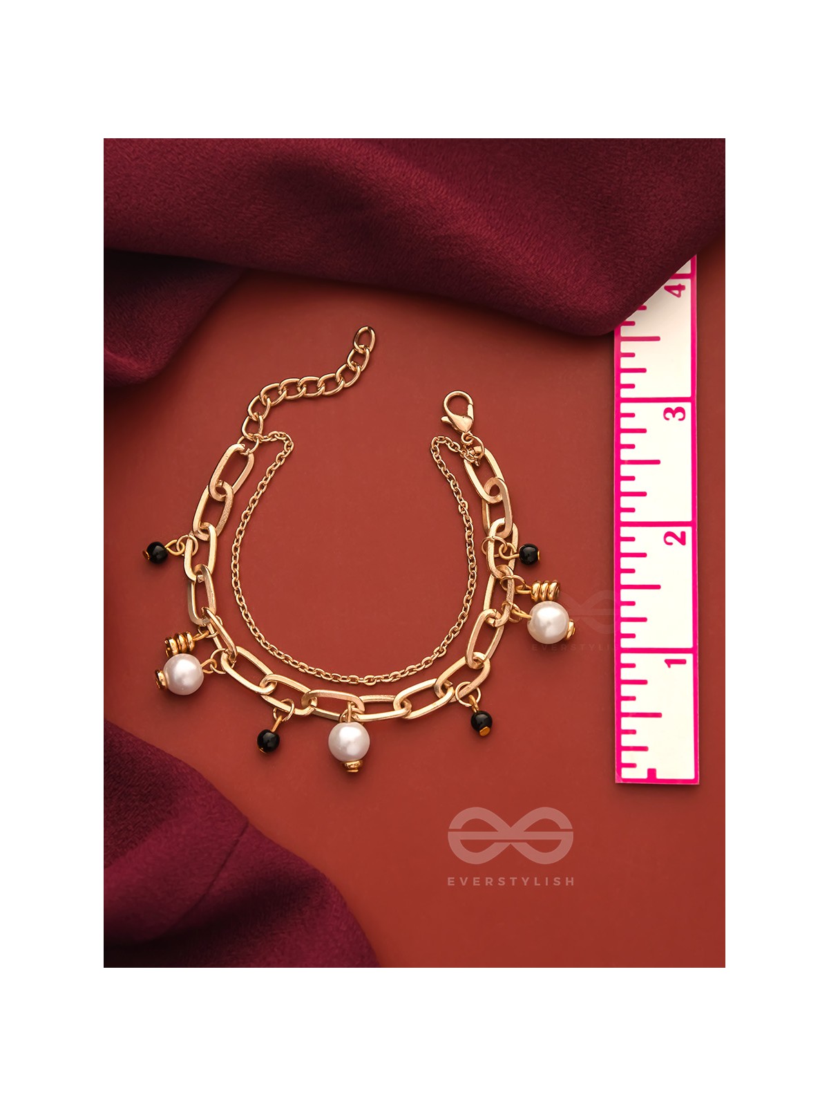 Dark and Light- Golden Layered Pearl Bracelet 