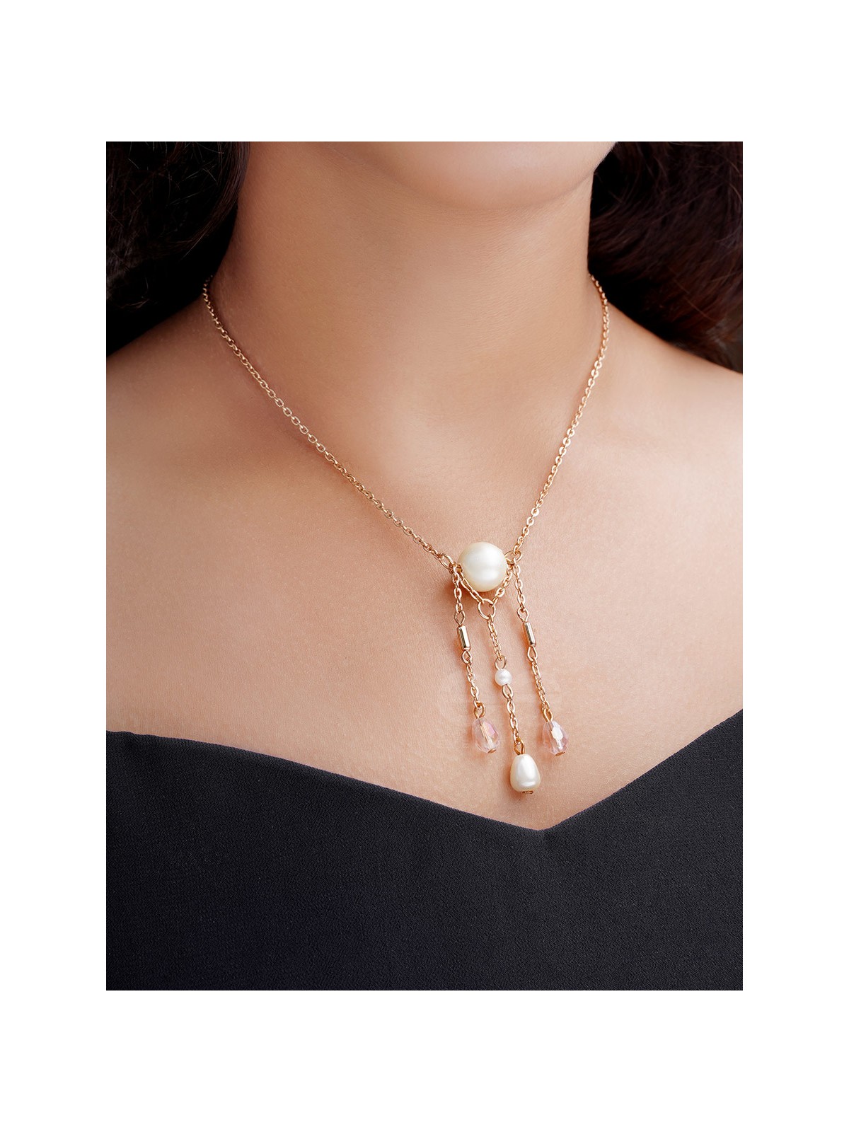 Over The Moon- Golden Pearl And Beads Necklace With Anti-Tarnish Coating 
