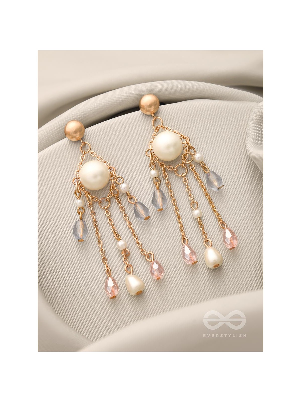 The Sparkling Showers- Golden Pearl and Beads Earrings