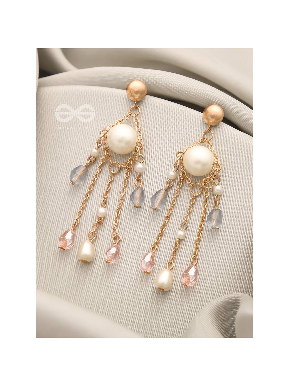 The Sparkling Showers- Golden Pearl and Beads Earrings