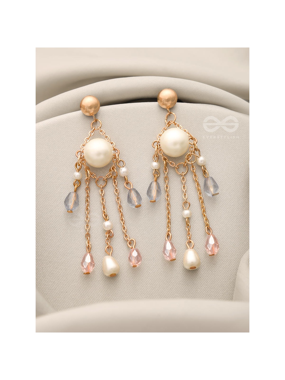The Sparkling Showers- Golden Pearl and Beads Earrings