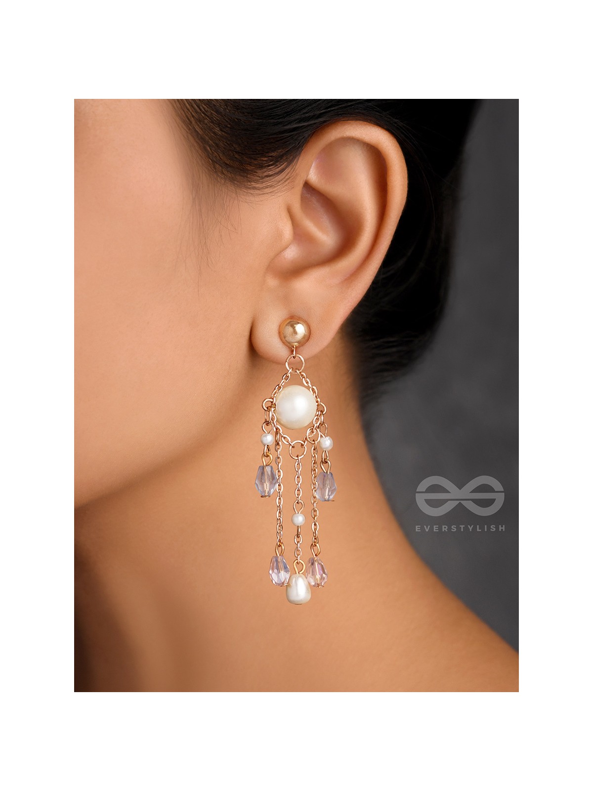 The Sparkling Showers- Golden Pearl and Beads Earrings