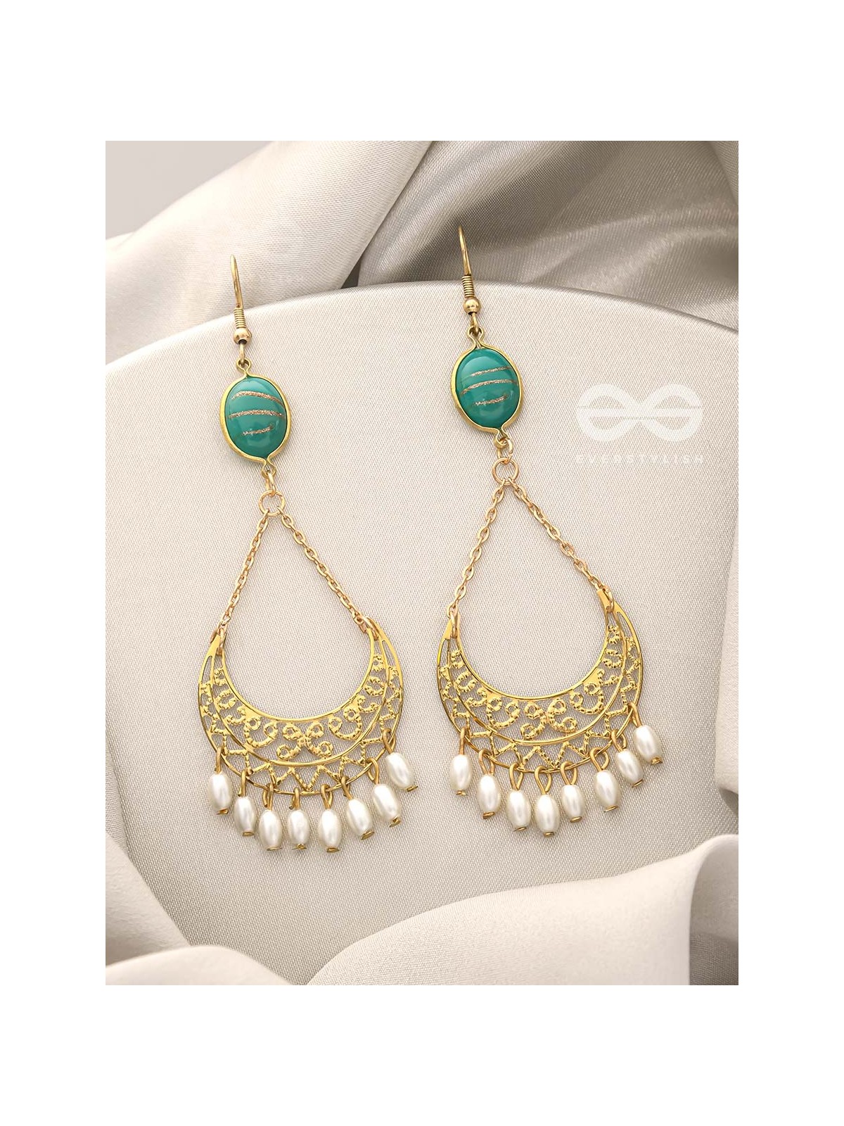 Over the Moon- Golden Stone and Pearls Earrings